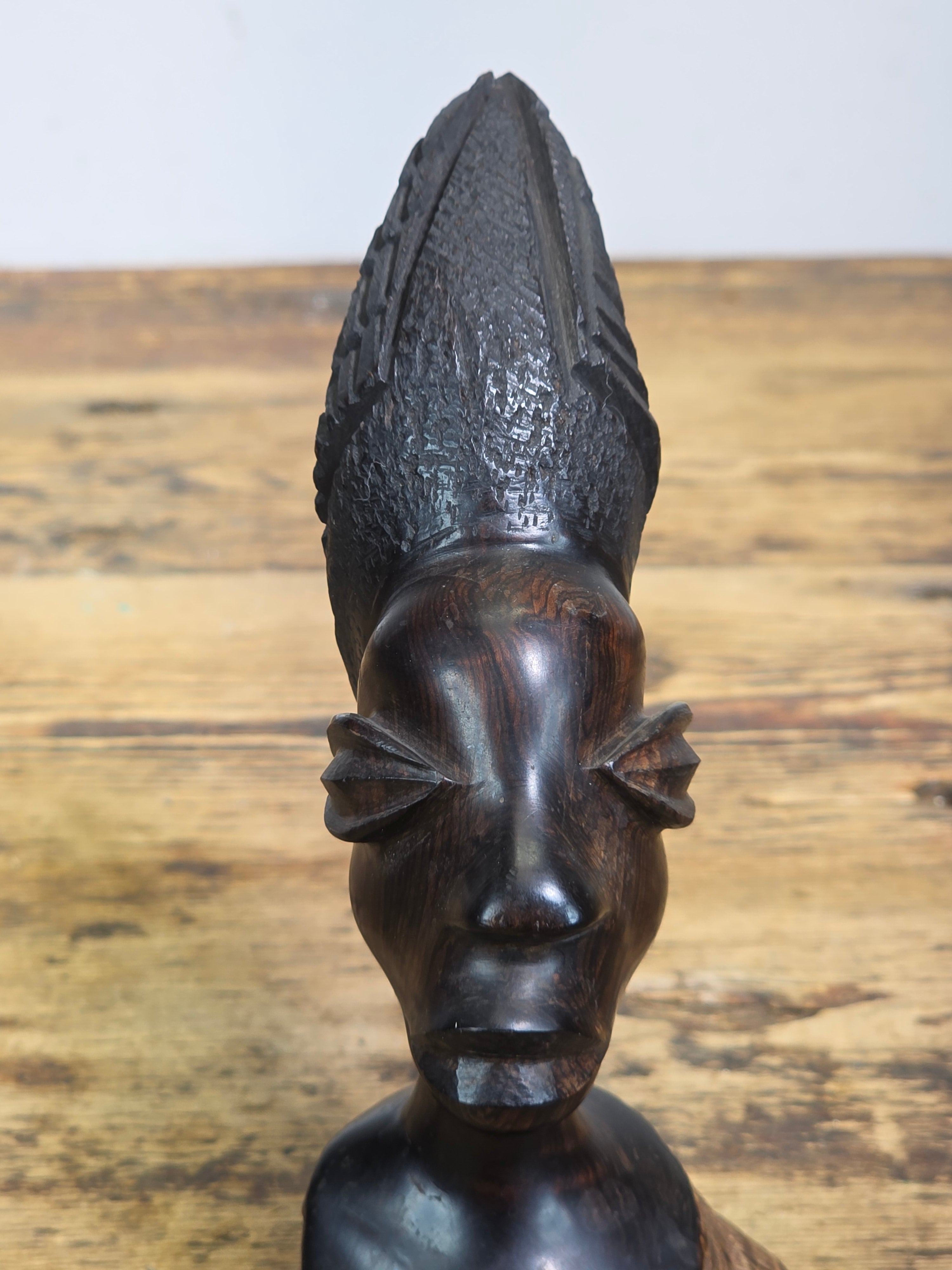 Vintage Makonde African Ebony Wood Carving Female Bust Head Sculpture Tribal Art