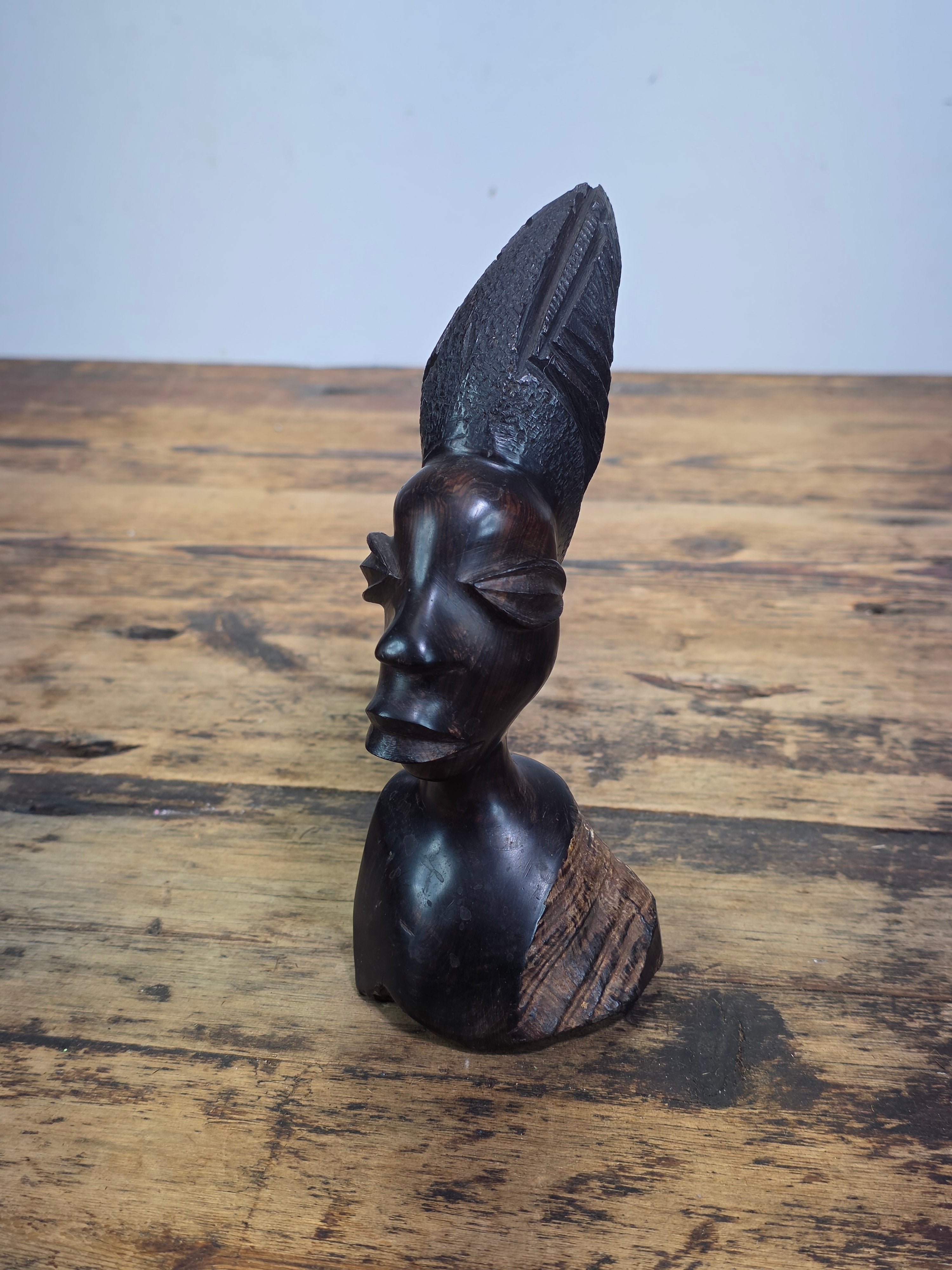 Vintage Makonde African Ebony Wood Carving Female Bust Head Sculpture Tribal Art