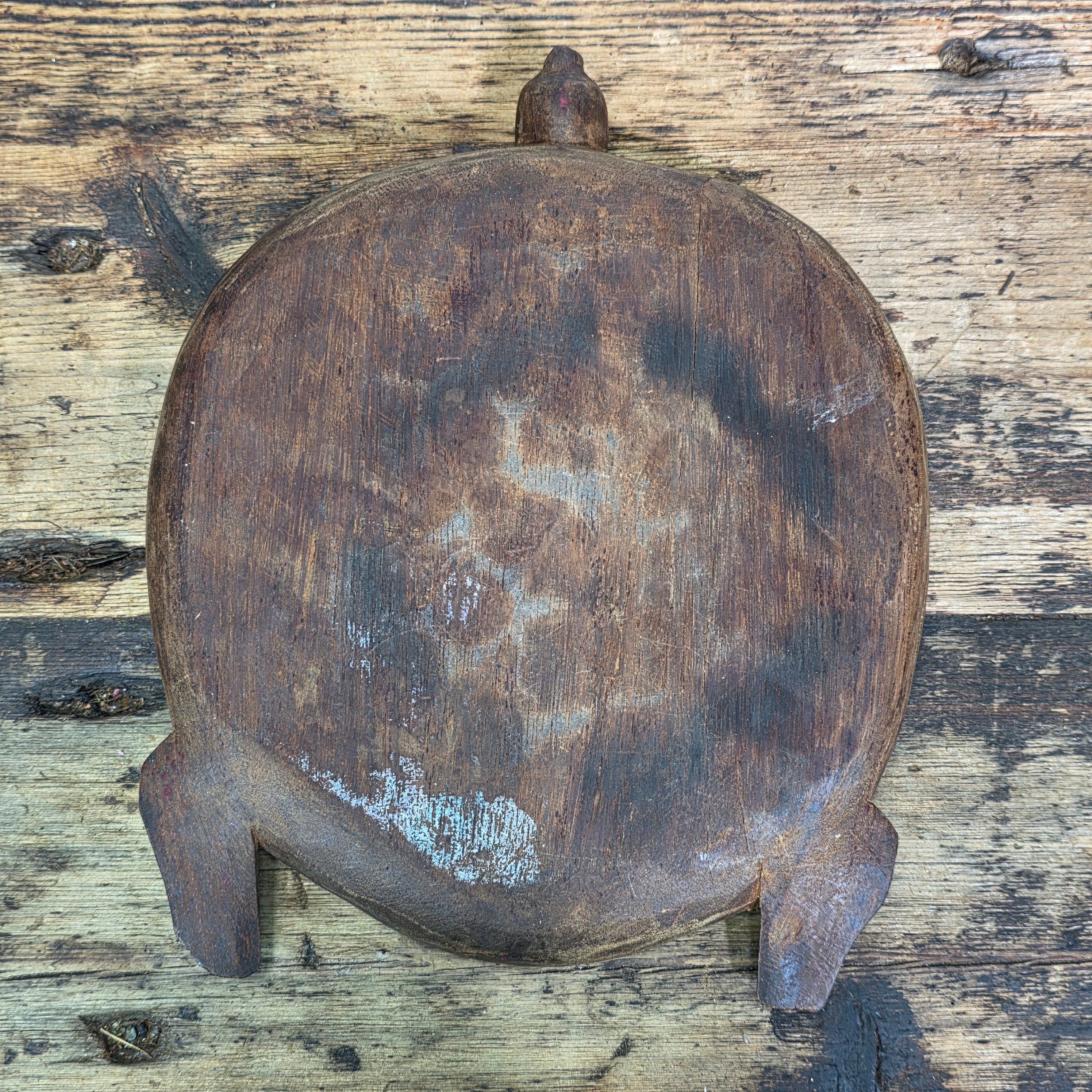 Vintage Hand Carved Wood Turtle Bowl Primitive Tribal Parat Dough Tray Wabi Sabi