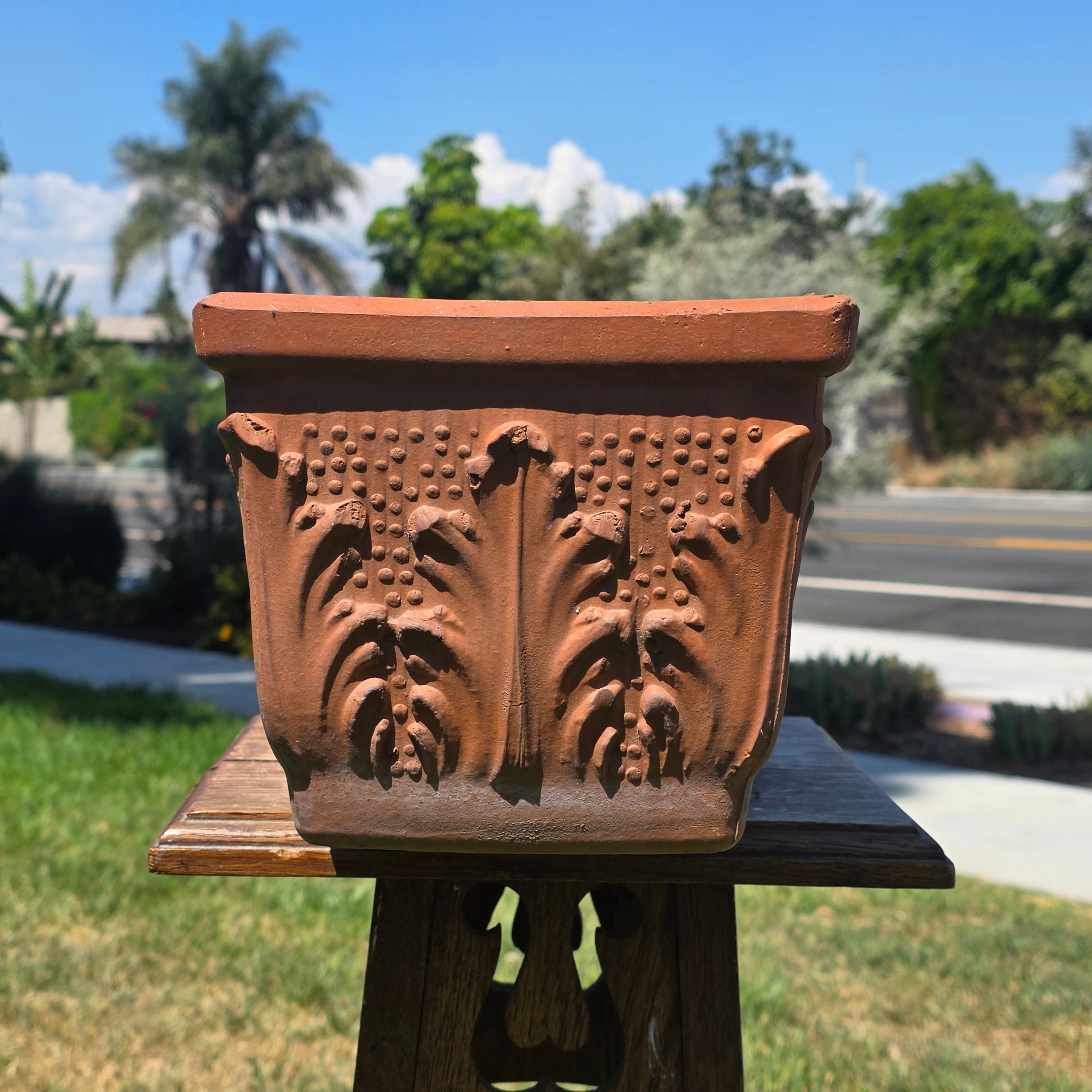 Vintage Italian Terracotta Planter Box Acanthus Leaf Relief Window Trough 18"