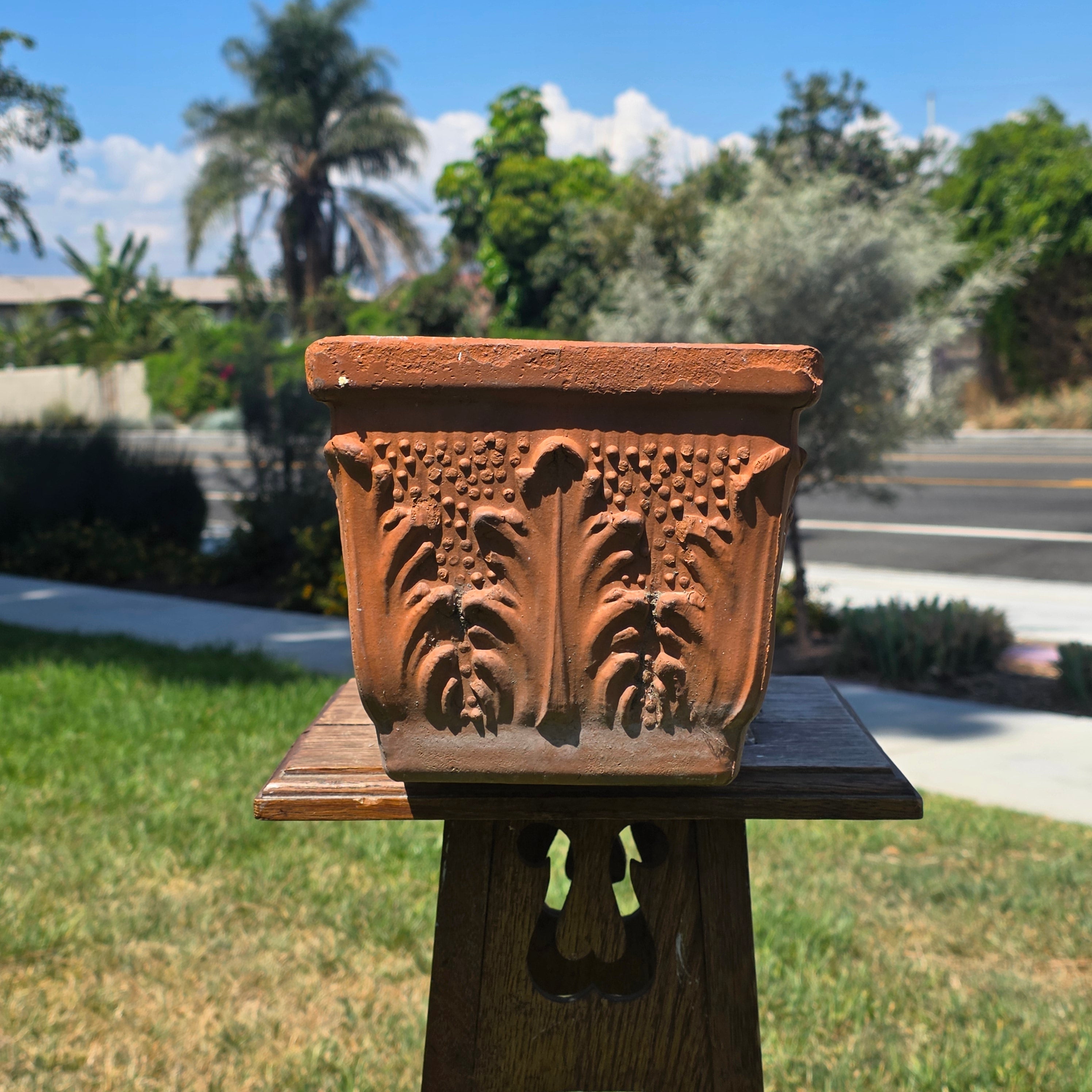 Vintage Italian Terracotta Planter Box Acanthus Leaf Relief Window Trough 18"
