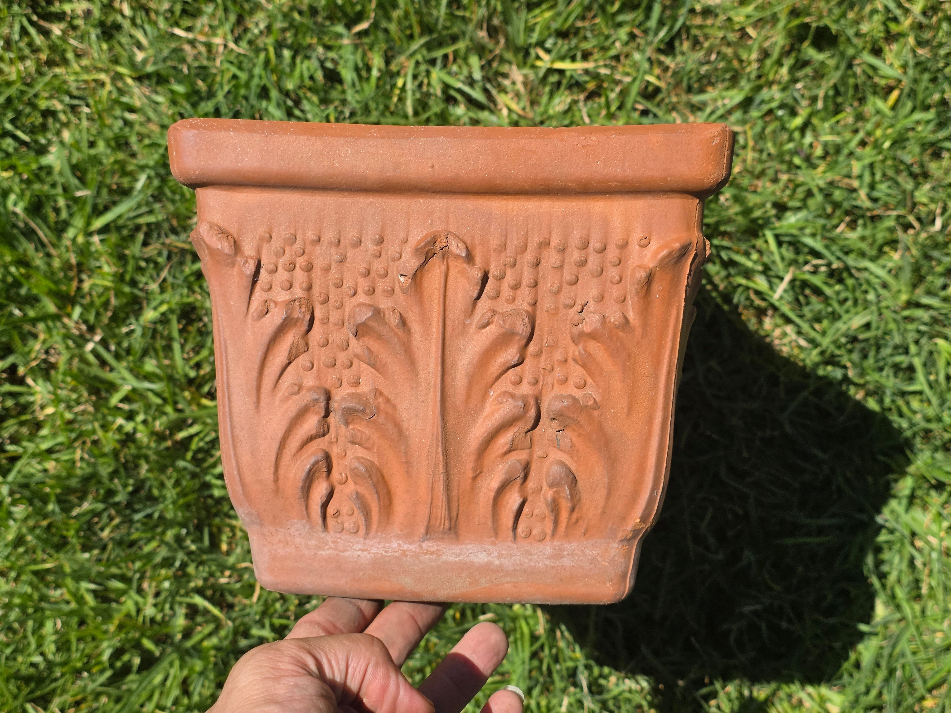 Vintage Italian Terracotta Planter Box Acanthus Leaf Relief Window Trough 18"