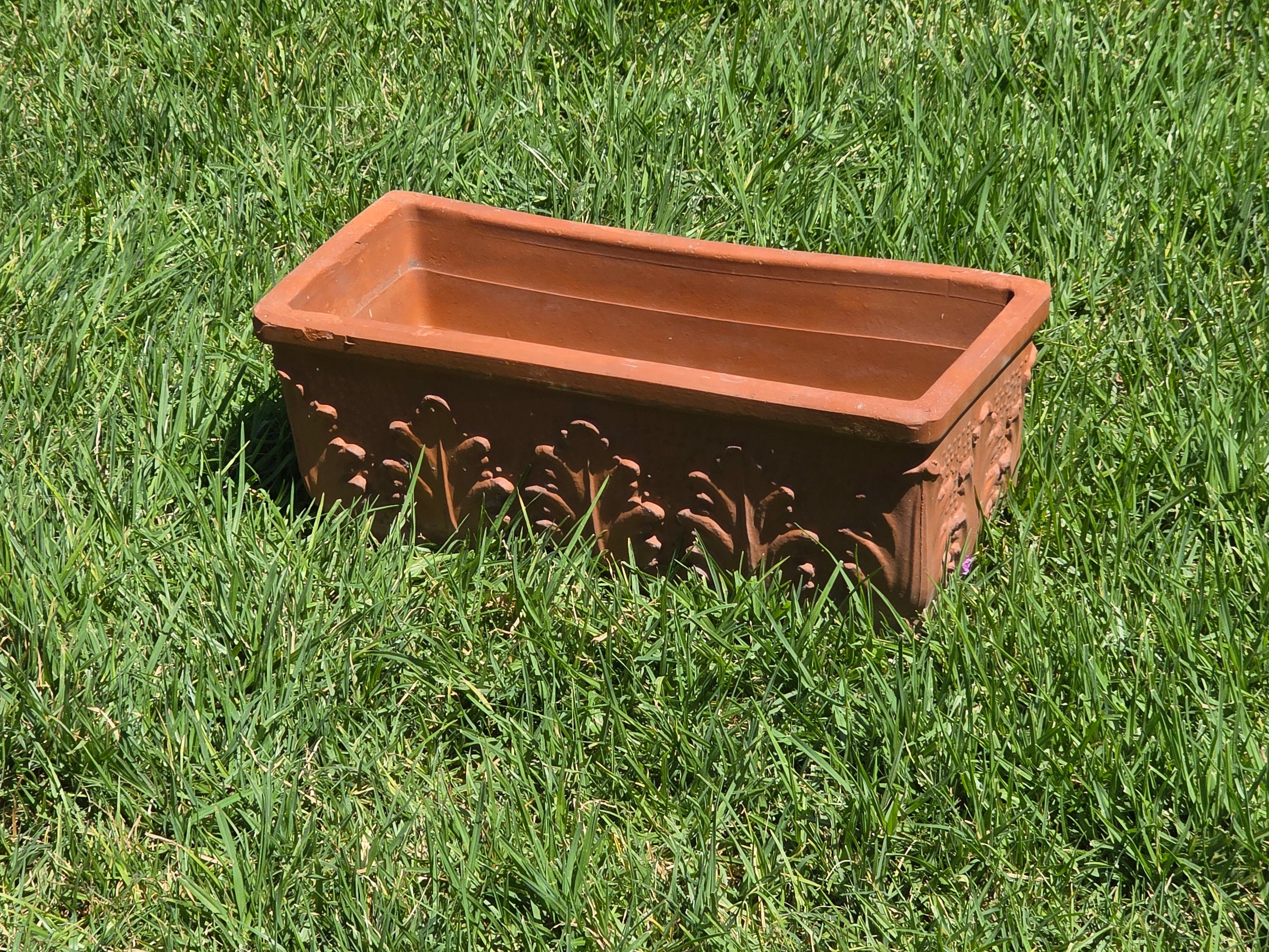 Vintage Italian Terracotta Planter Box Acanthus Leaf Relief Window Trough 18"
