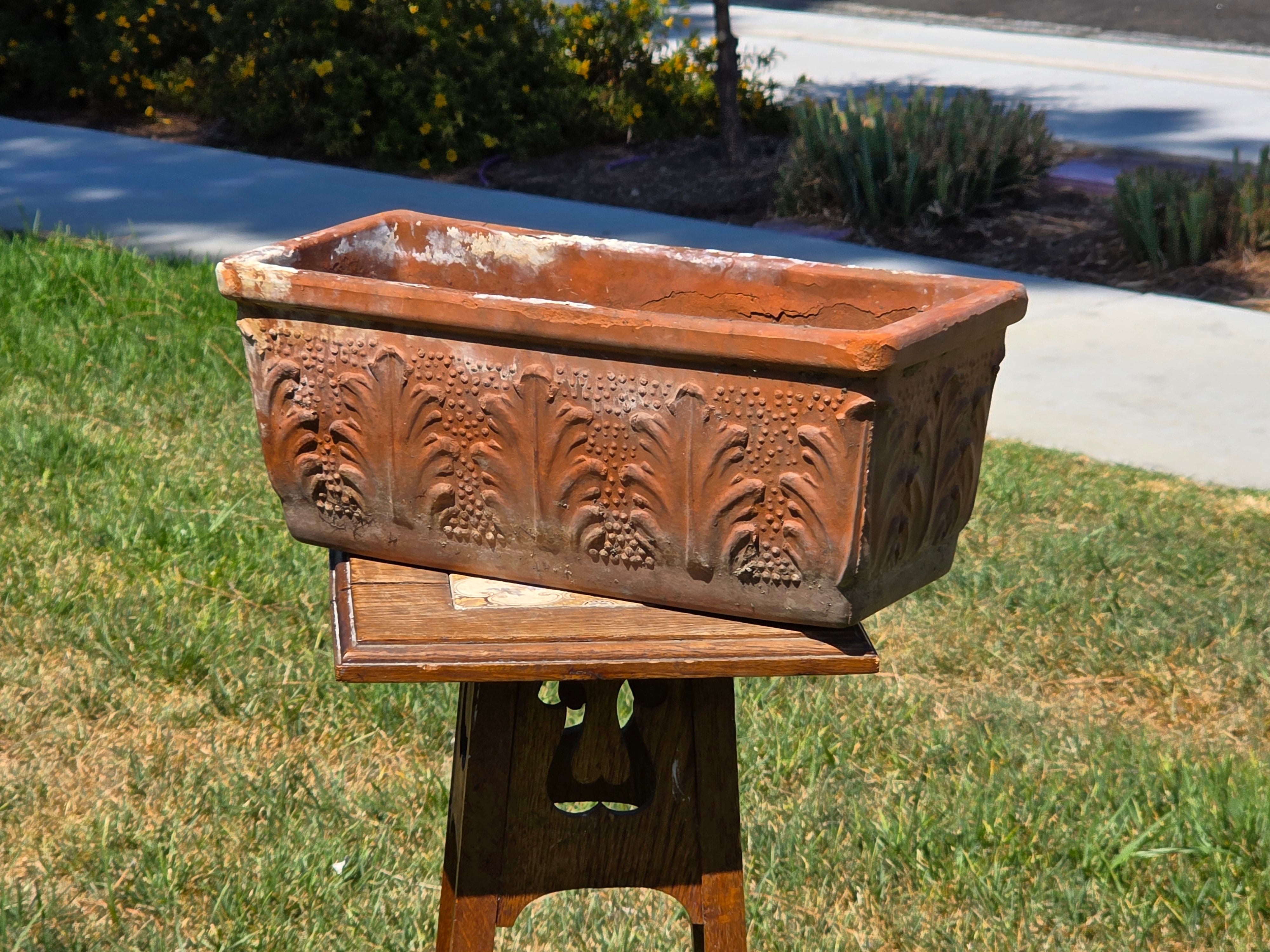 Vintage Italian Terracotta Planter Box Acanthus Leaf Relief Window Trough 16"