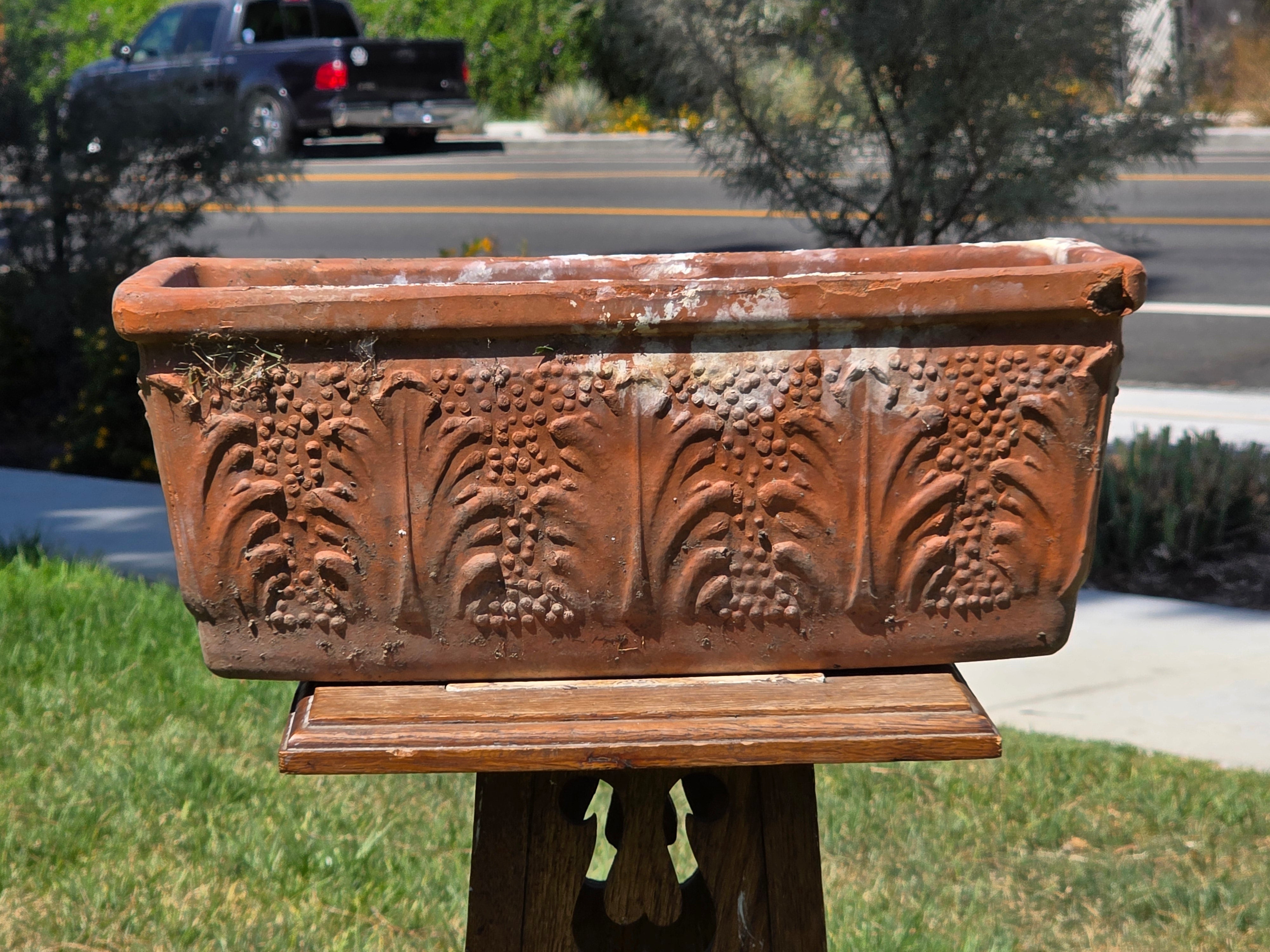 Vintage Italian Terracotta Planter Box Acanthus Leaf Relief Window Trough 16"