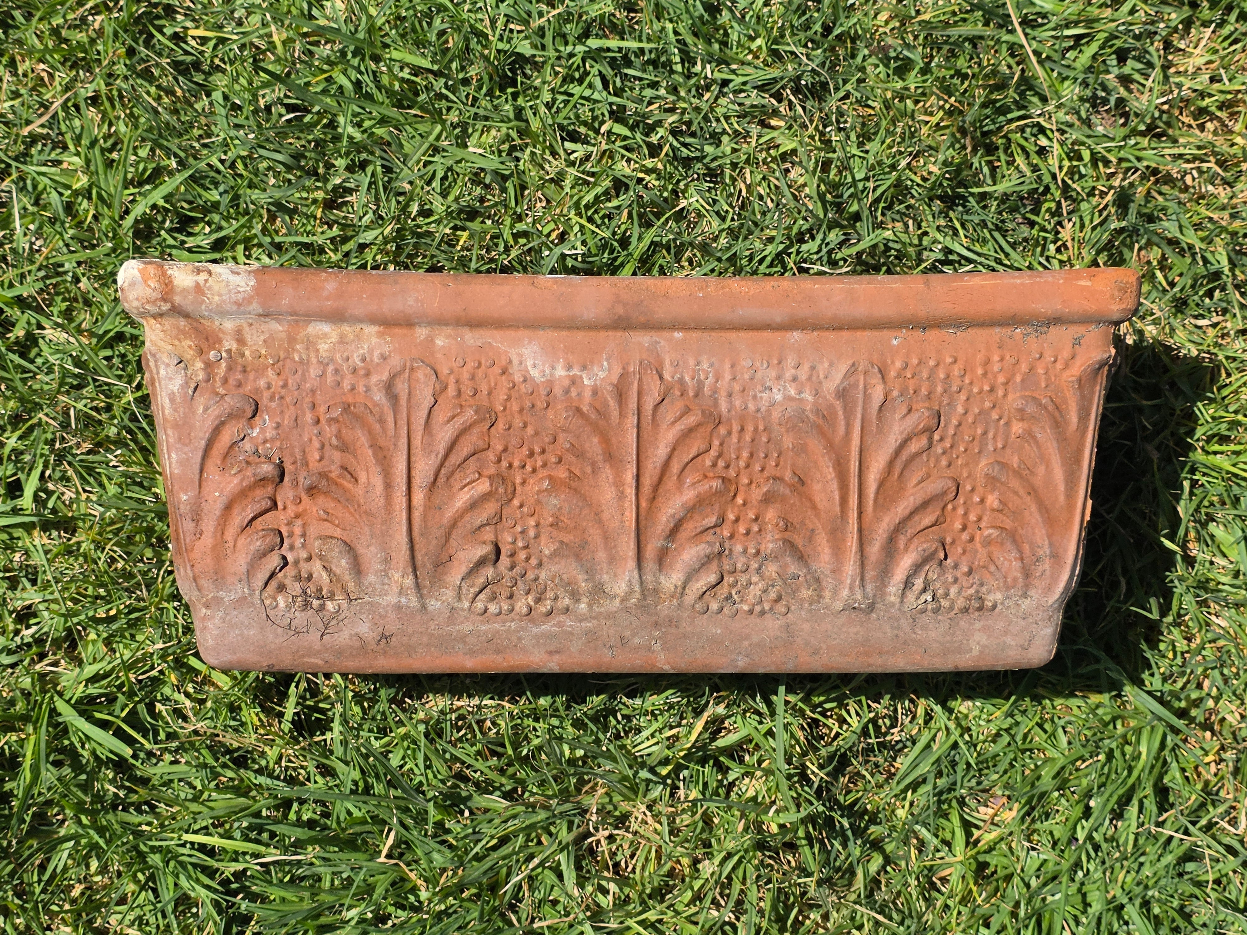 Vintage Italian Terracotta Planter Box Acanthus Leaf Relief Window Trough 16"