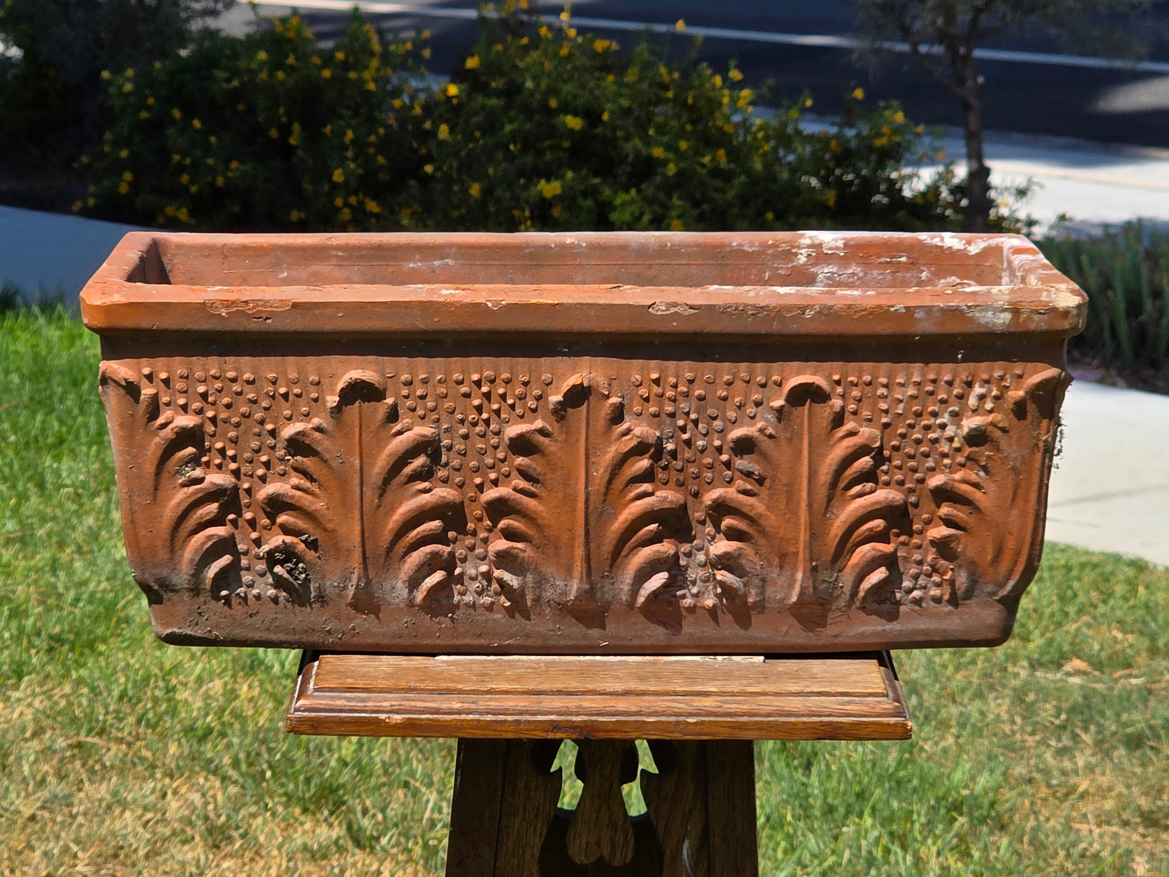Vintage Italian Terracotta Planter Box Acanthus Leaf Relief Window Trough 18"