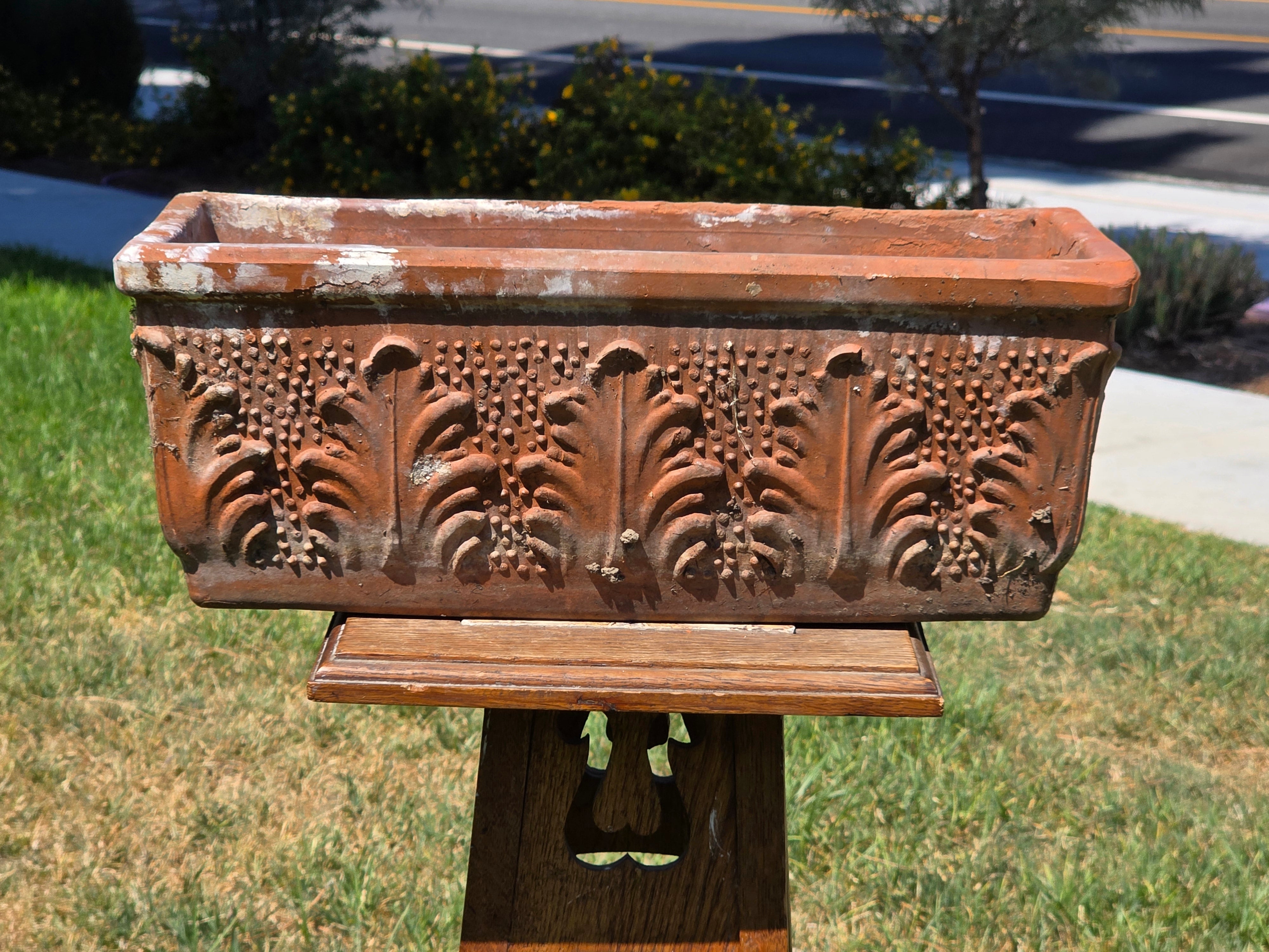 Vintage Italian Terracotta Planter Box Acanthus Leaf Relief Window Trough 18"