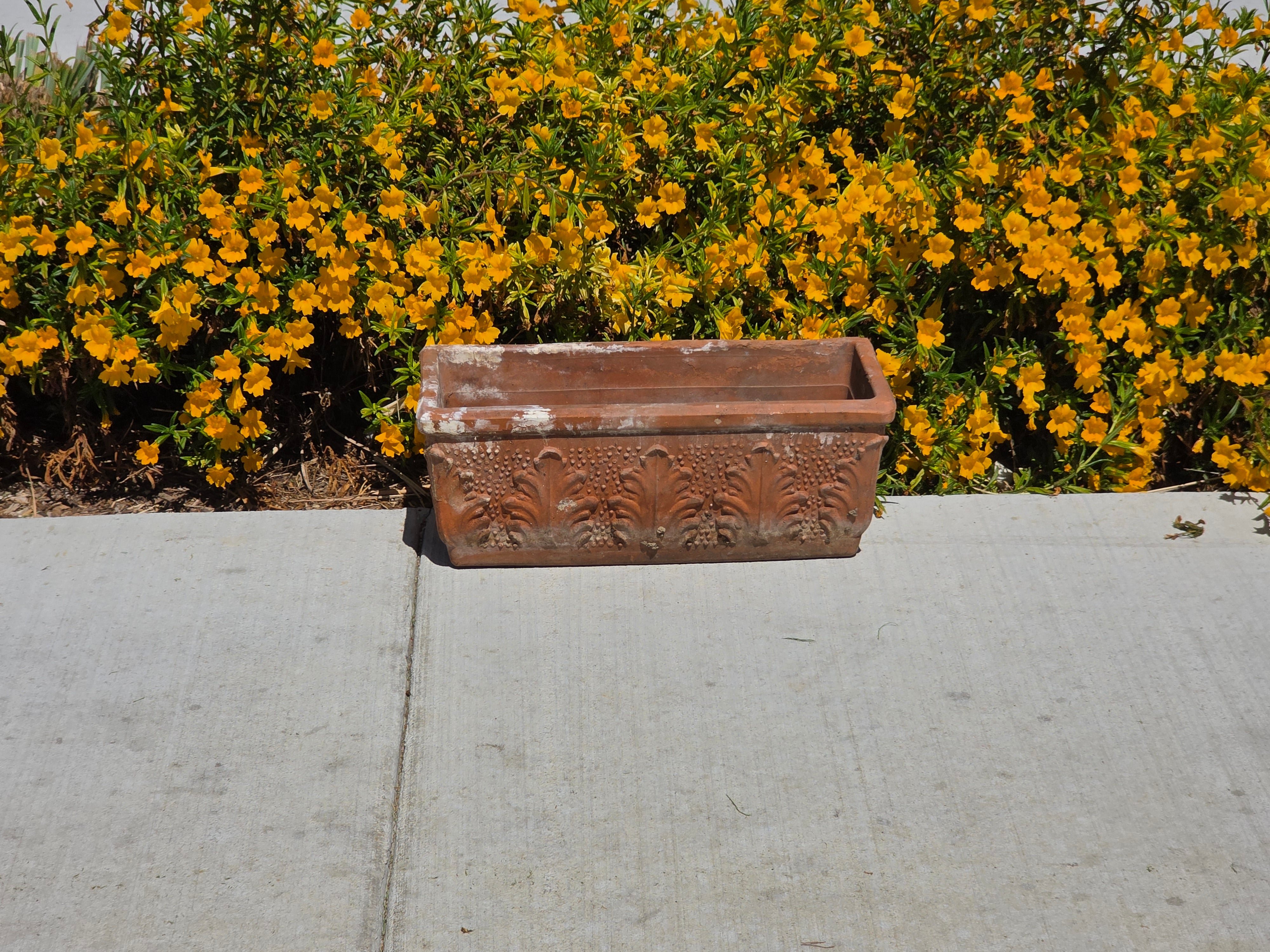Vintage Italian Terracotta Planter Box Acanthus Leaf Relief Window Trough 18"