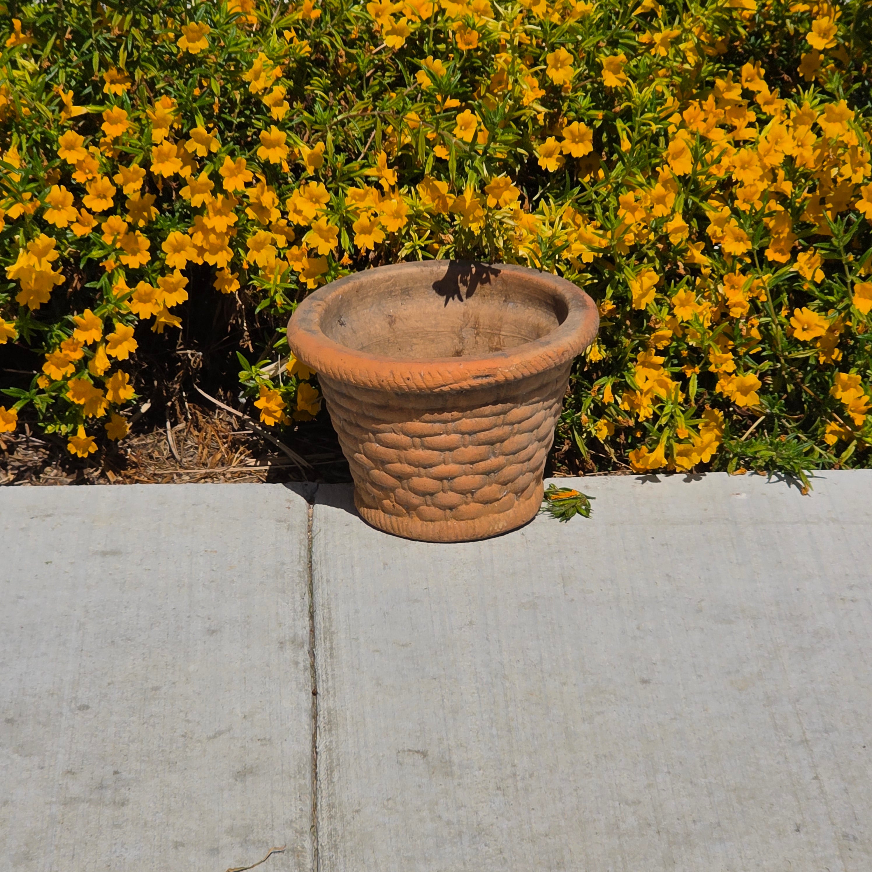 Vintage Terracotta Planter Basketweave Clay Pot Rope Rim Garden Rustic Heavy 11"
