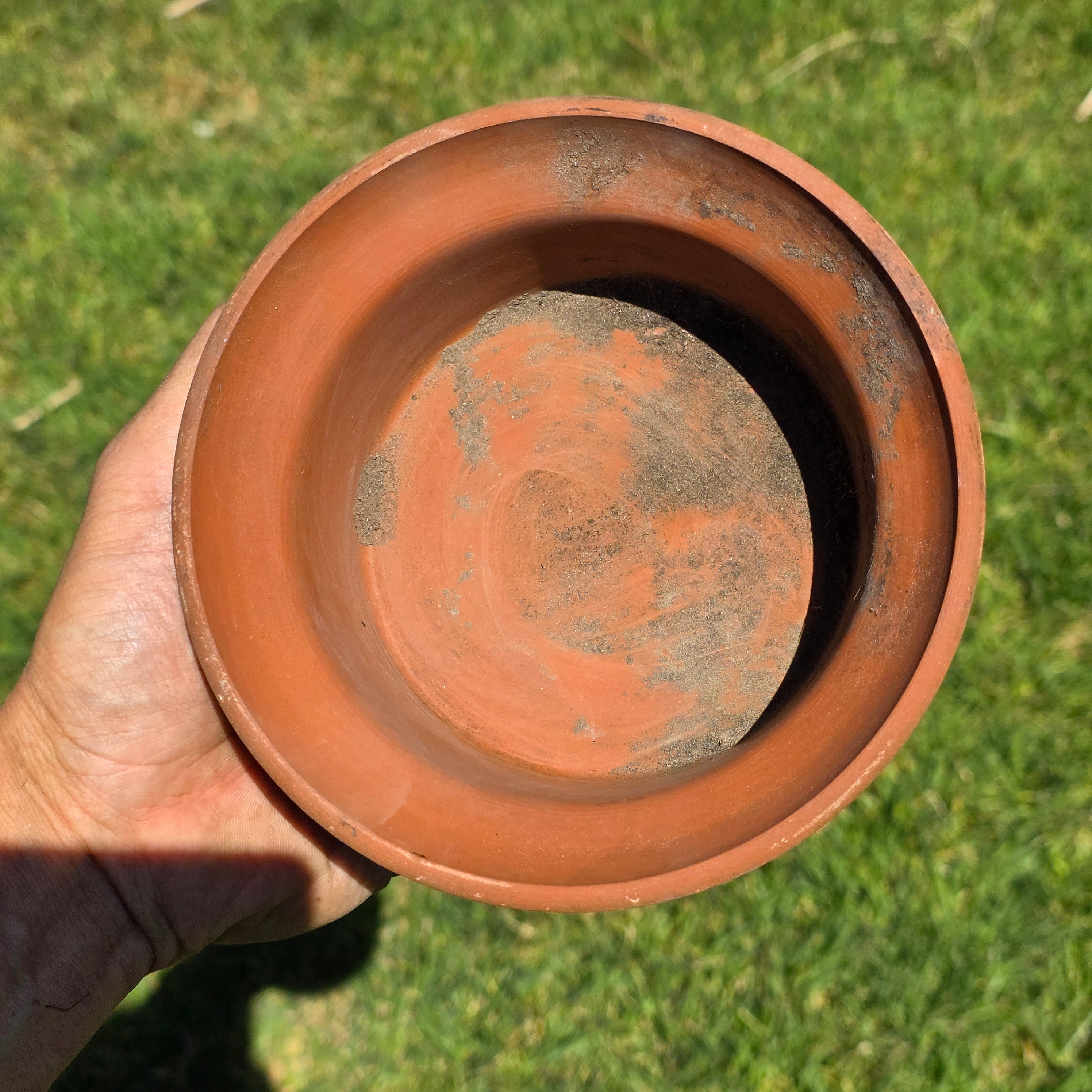 Vintage Greek Key Terracotta Candle Holder Planter Pot Cactus Succulent Clay 6"