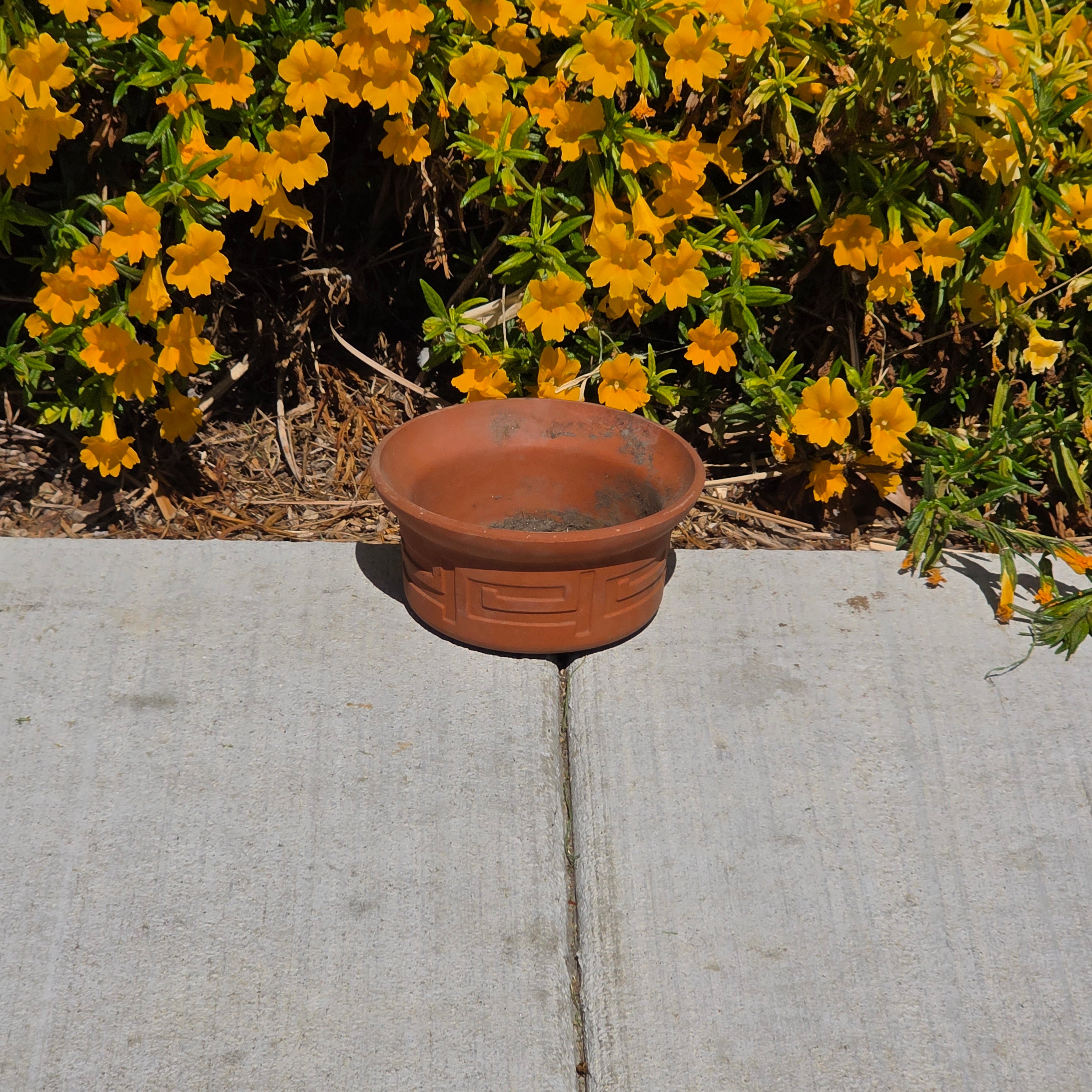 Vintage Greek Key Terracotta Candle Holder Planter Pot Cactus Succulent Clay 6"
