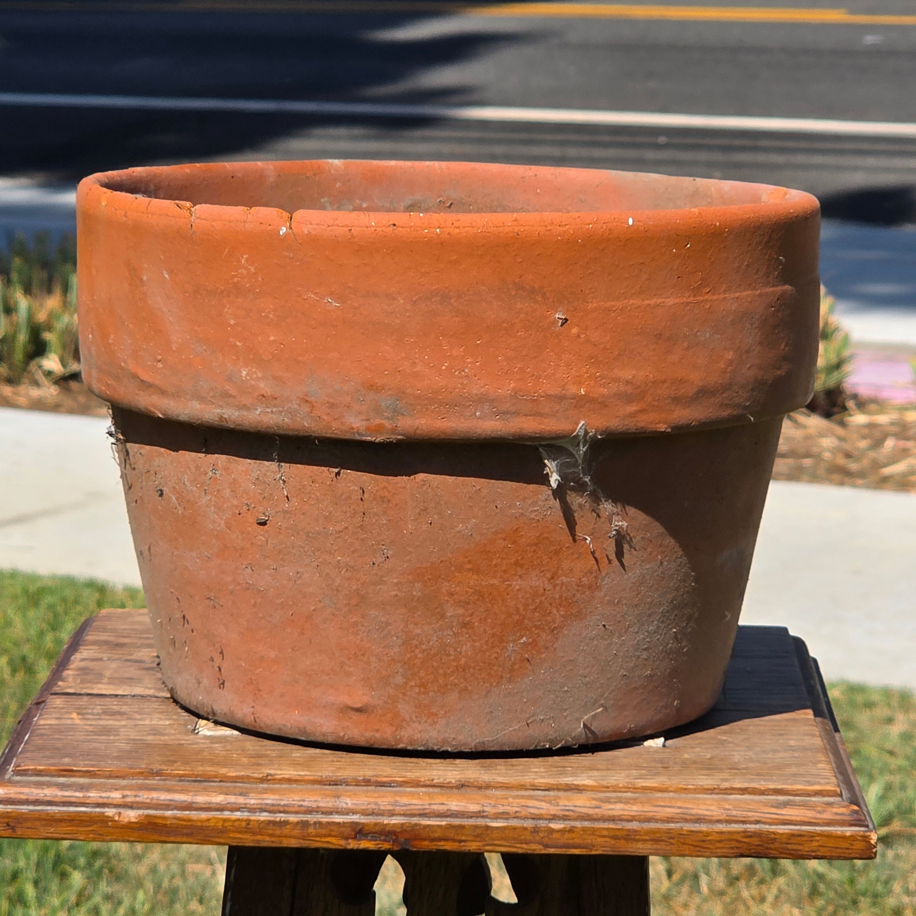 Vintage Terracotta Planter 10" Rustic Clay Flower Pot Aged Garden Patina Shallow