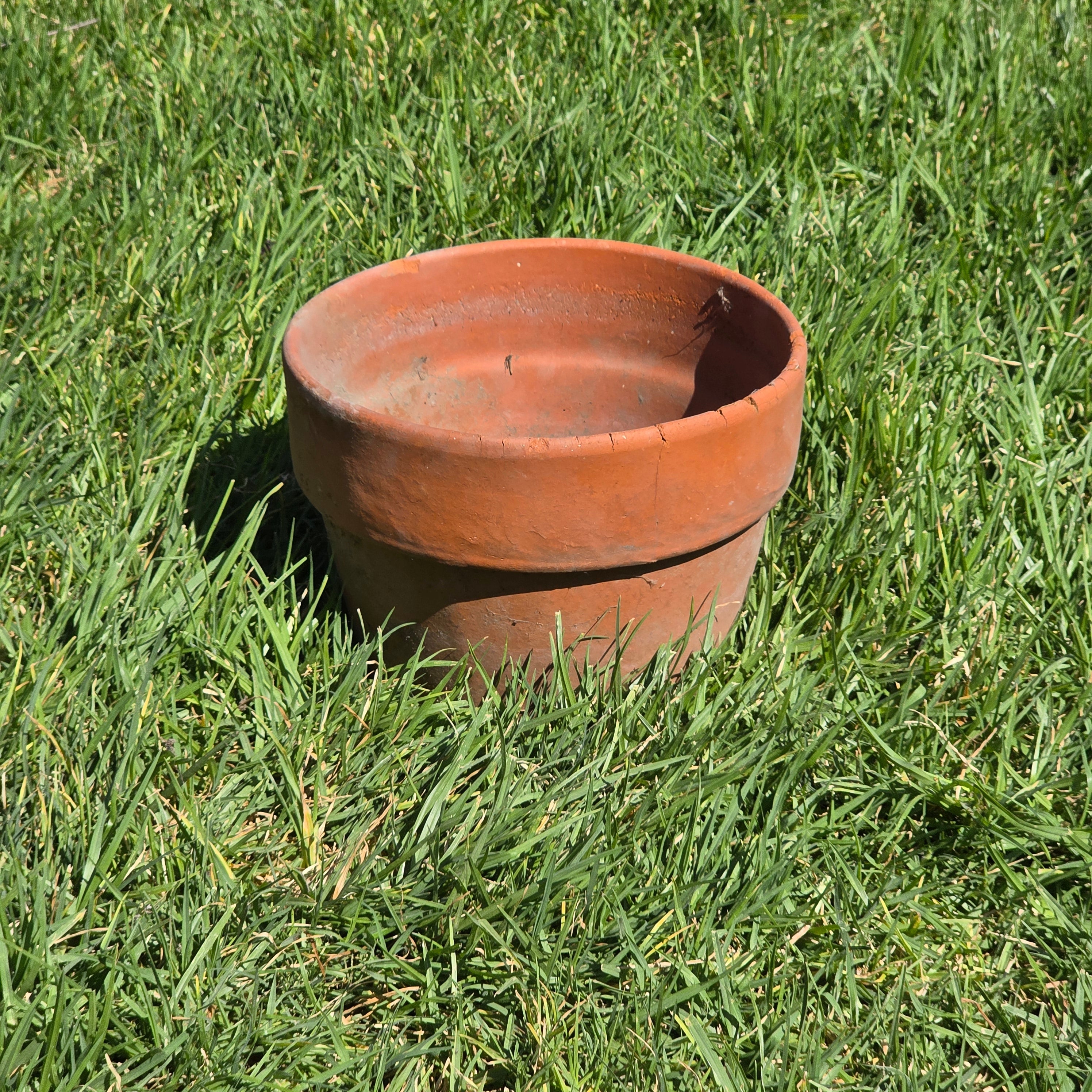 Vintage Terracotta Planter 10" Rustic Clay Flower Pot Aged Garden Patina Shallow