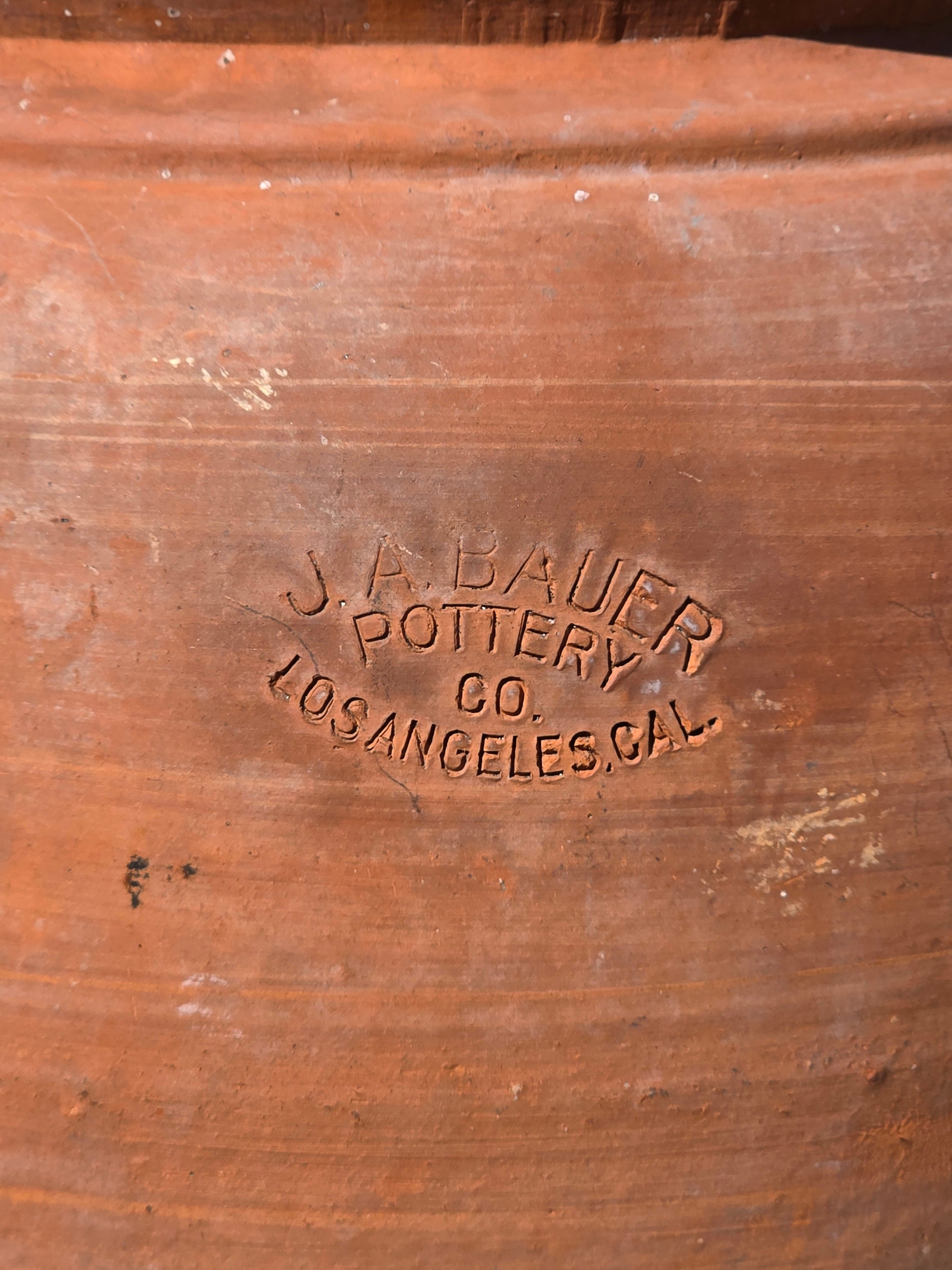 Antique JA Bauer Pottery Terracotta Water Jar Crock Los Angeles Clay Planter Pot