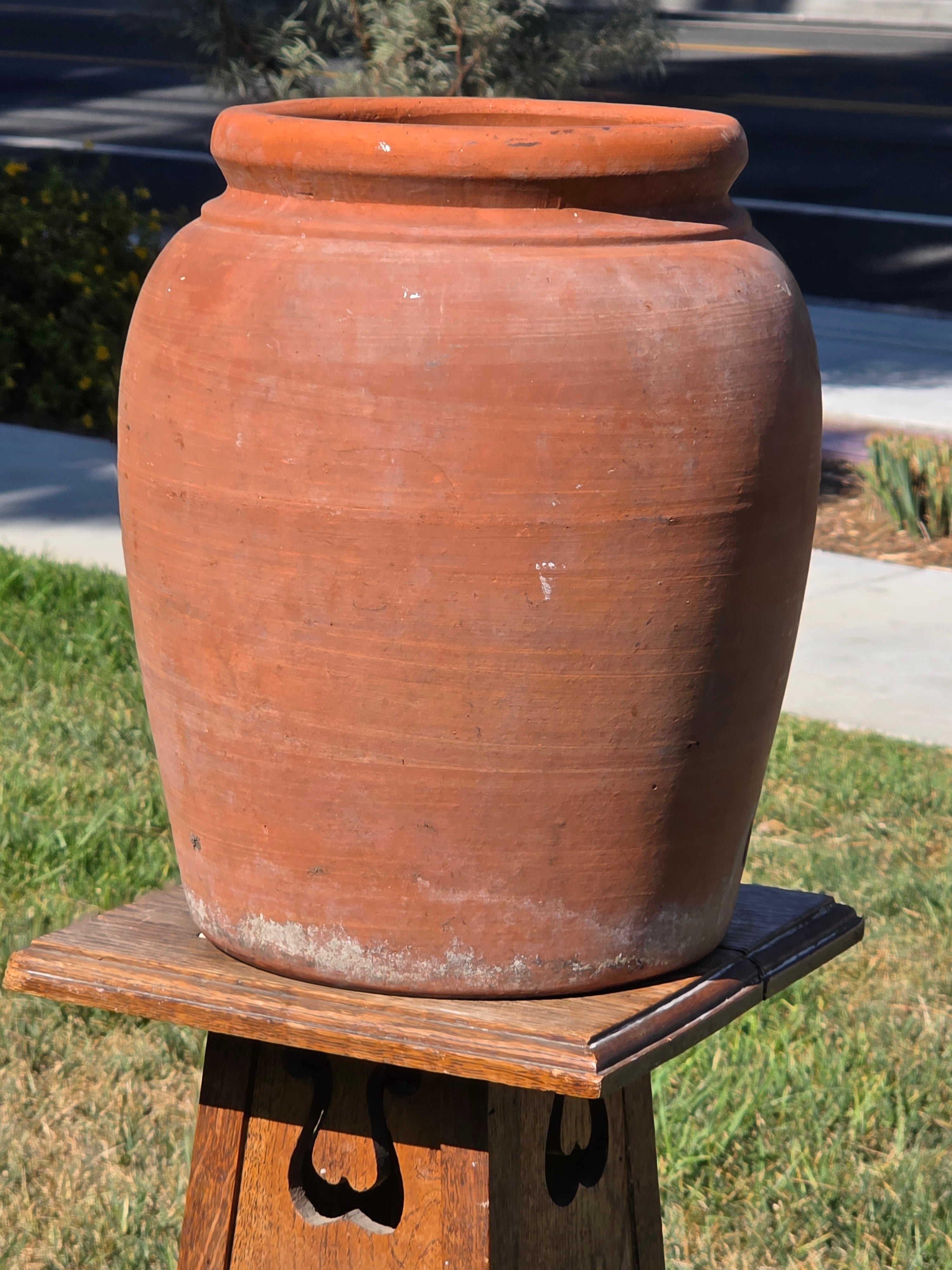 Antique JA Bauer Pottery Terracotta Water Jar Crock Los Angeles Clay Planter Pot