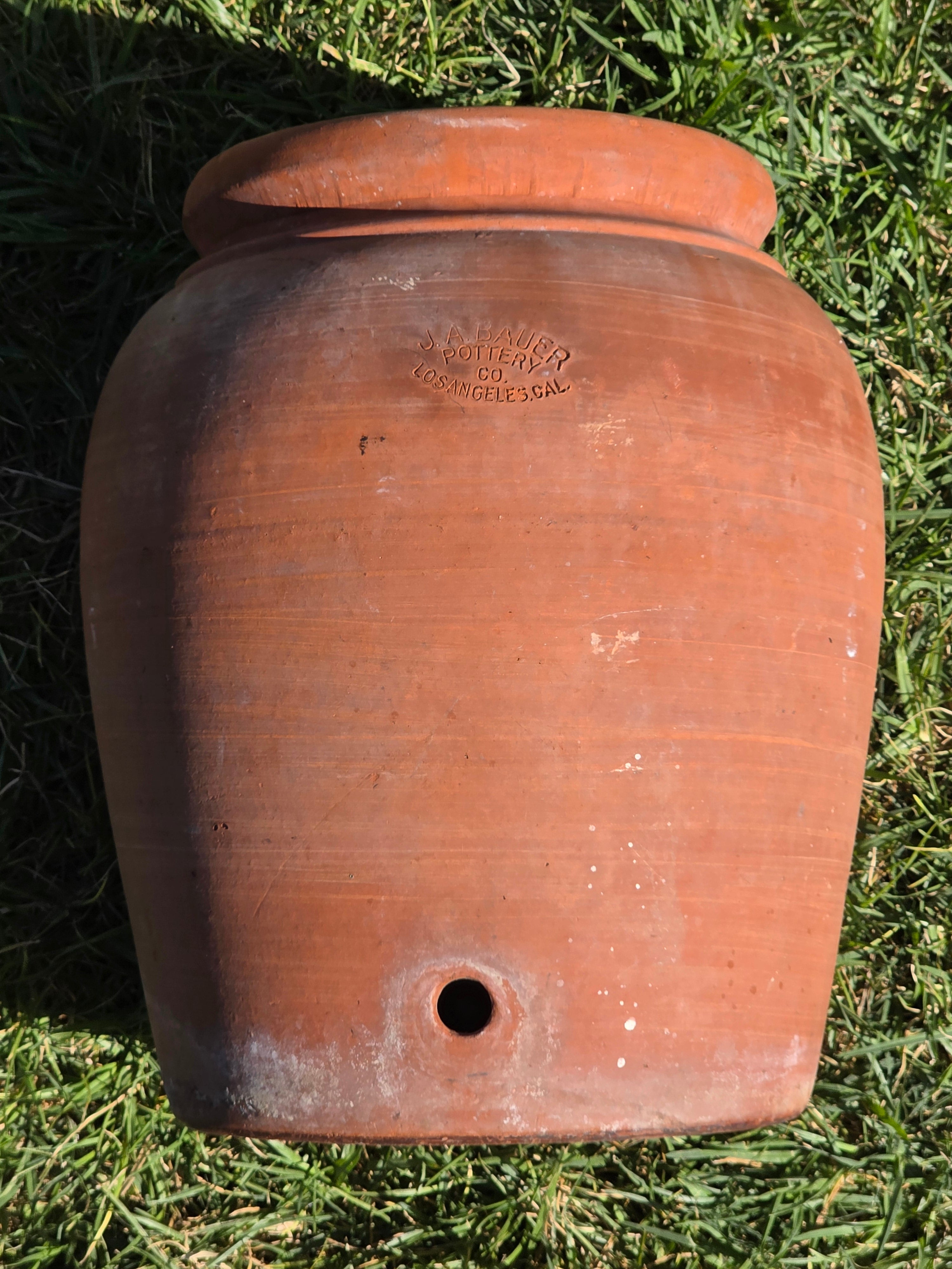 Antique JA Bauer Pottery Terracotta Water Jar Crock Los Angeles Clay Planter Pot