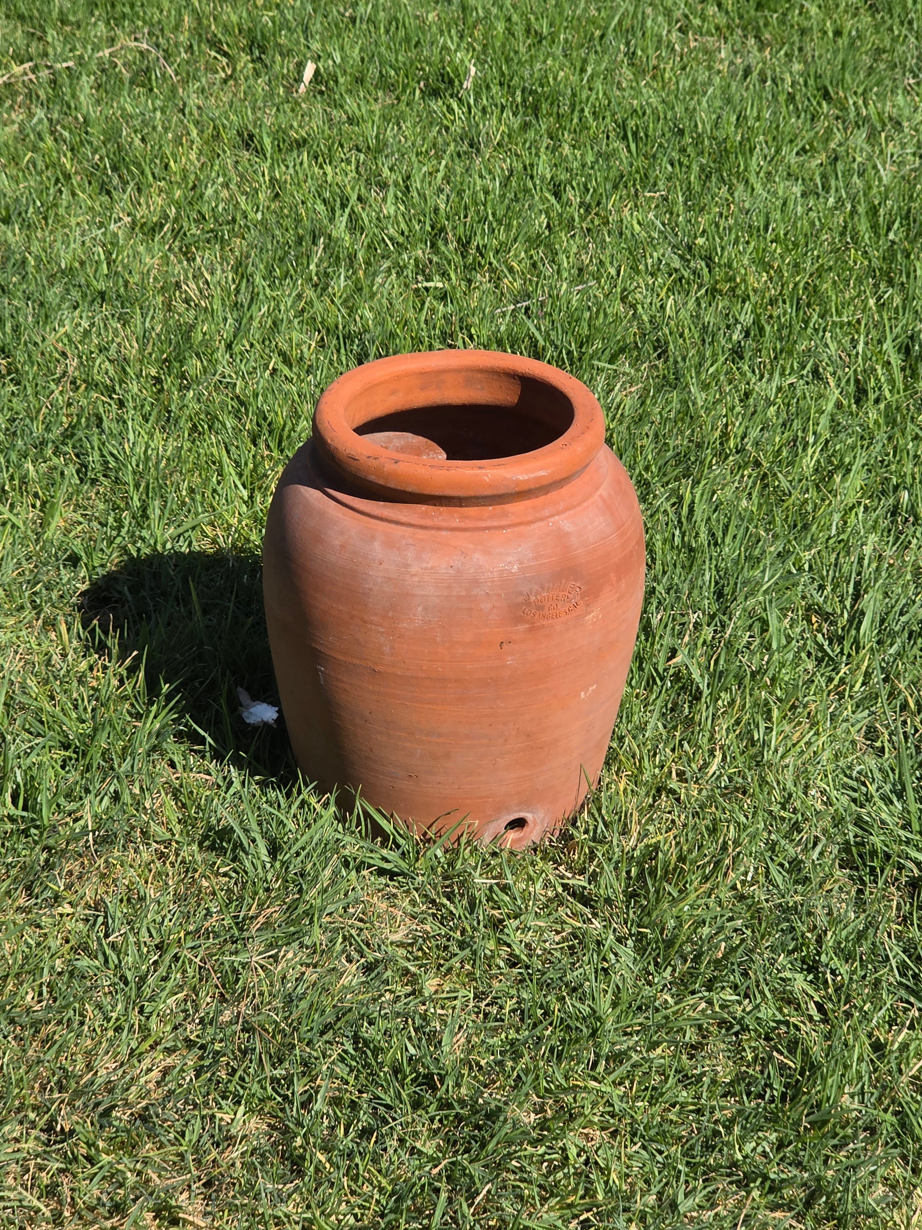 Antique JA Bauer Pottery Terracotta Water Jar Crock Los Angeles Clay Planter Pot