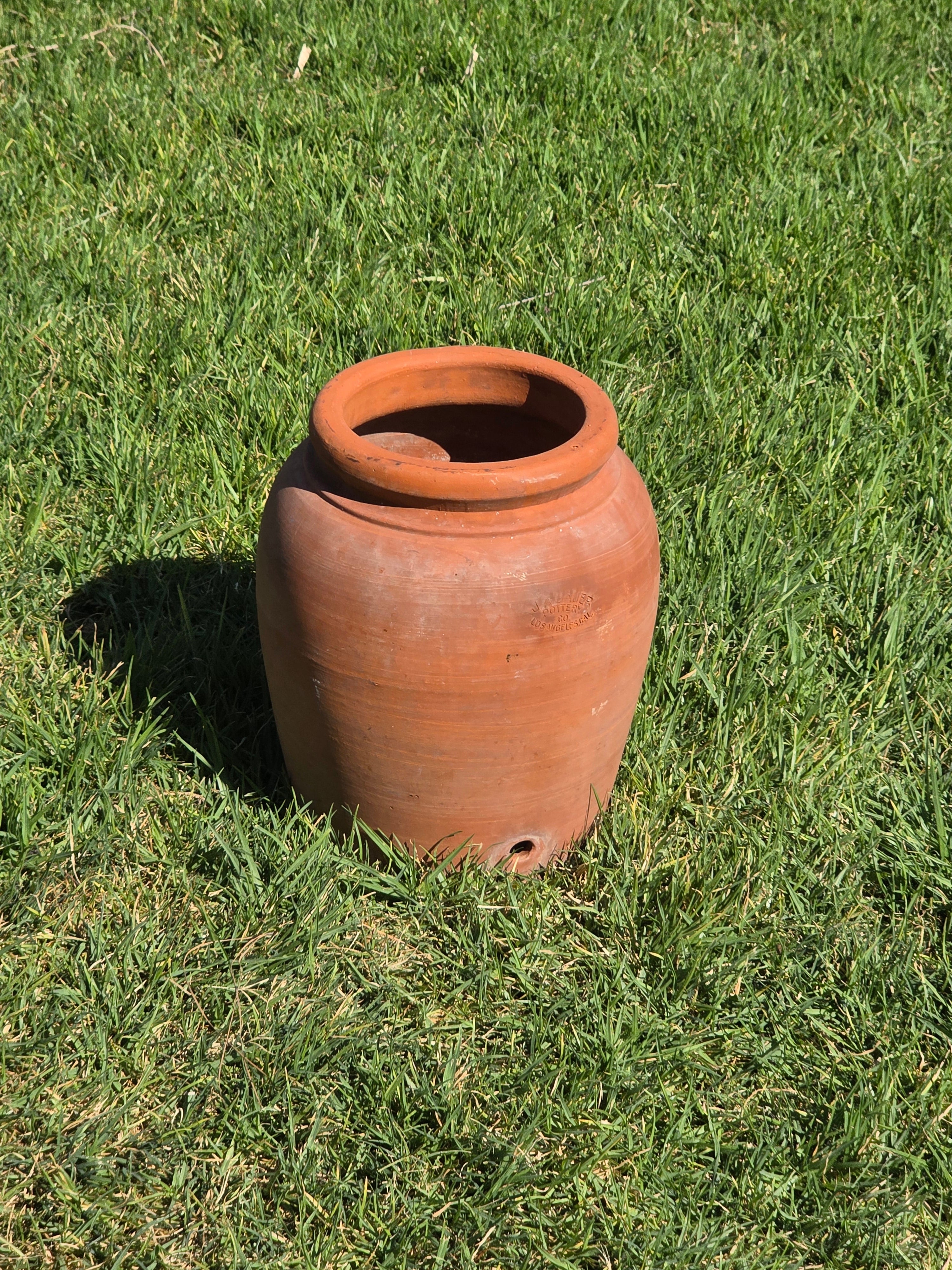 Antique JA Bauer Pottery Terracotta Water Jar Crock Los Angeles Clay Planter Pot