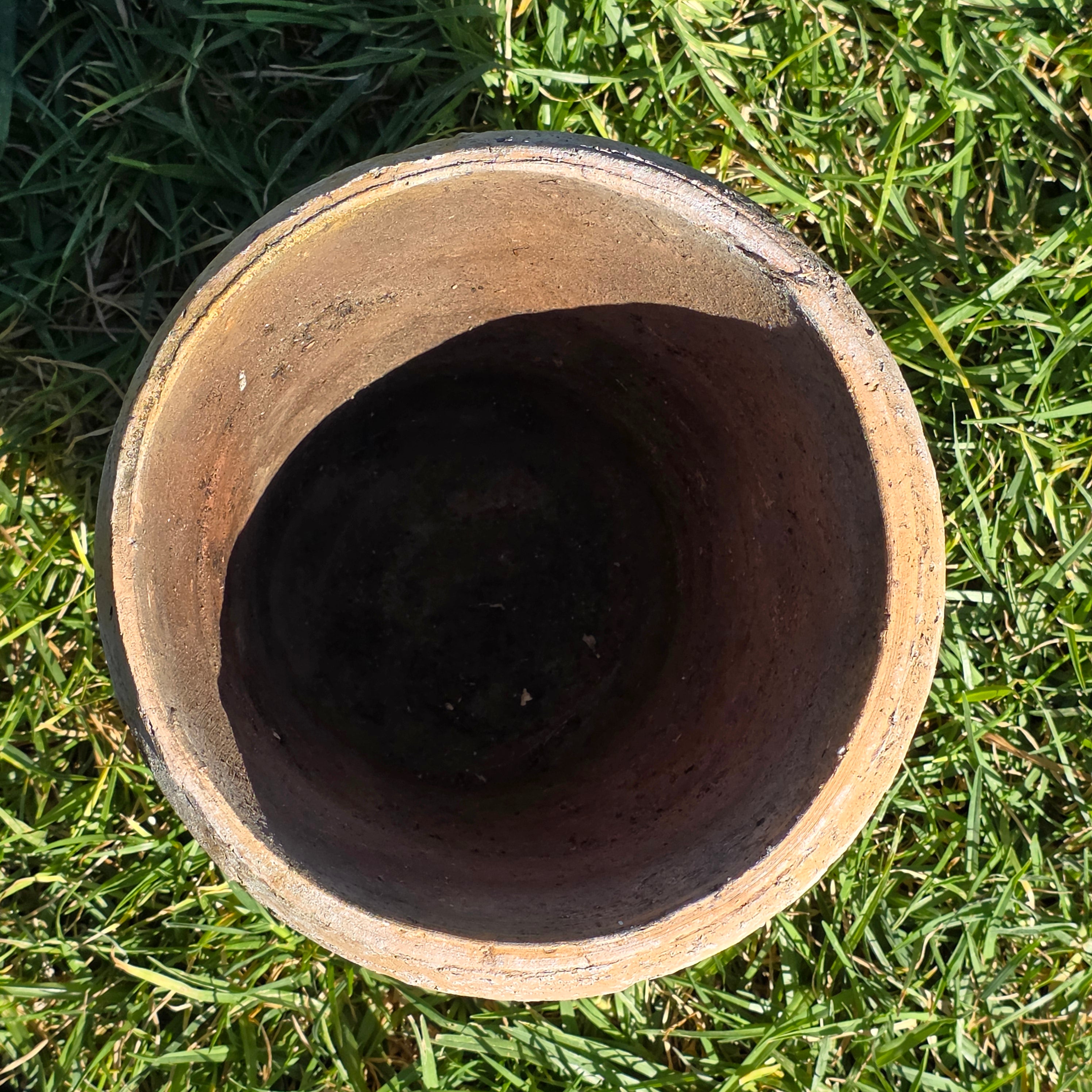 Vintage Brutalist Clay Cachepot Planter Rustic Garden Patina Flower Pot 7.5"