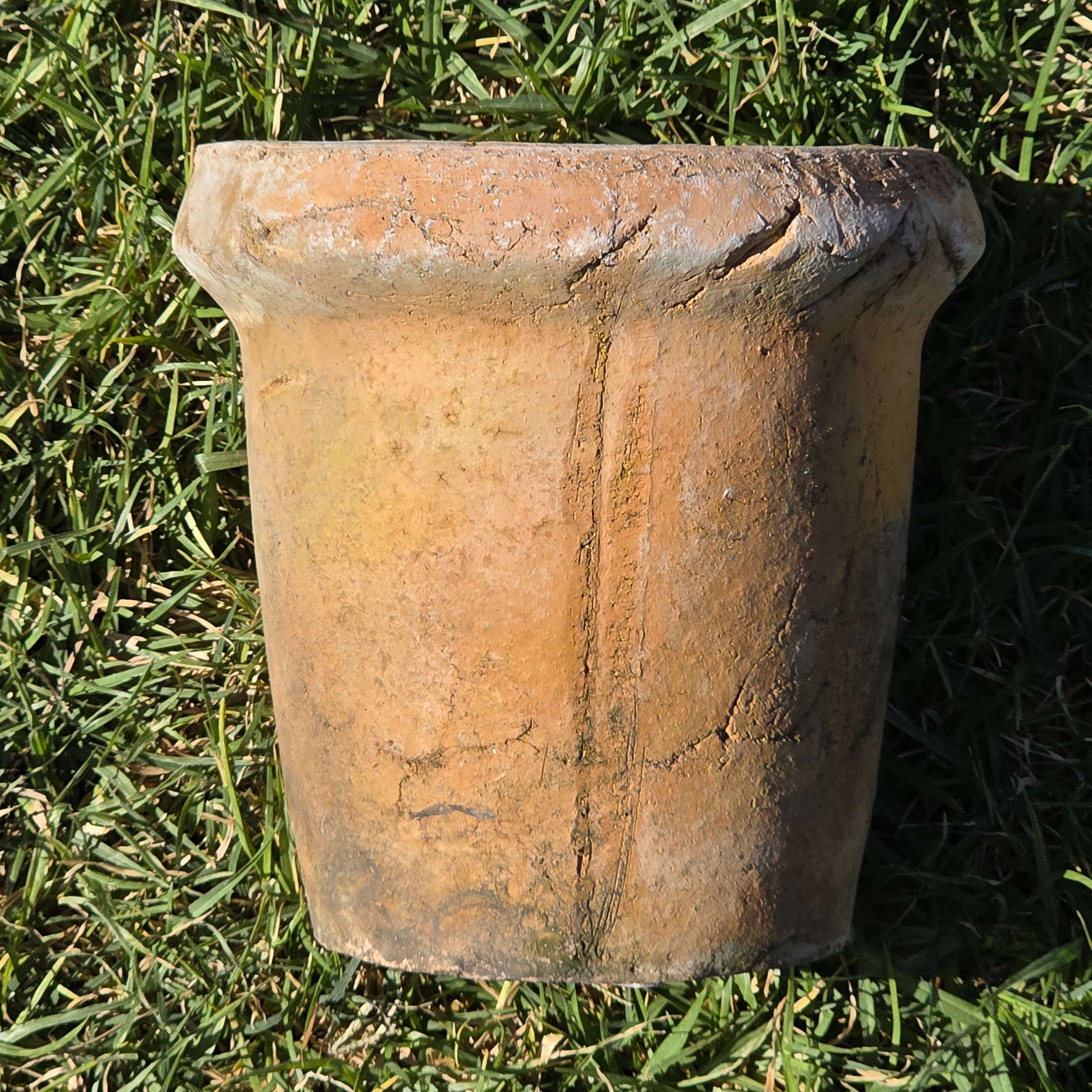 Vintage Brutalist Clay Cachepot Planter Rustic Garden Patina Flower Pot 7.5"