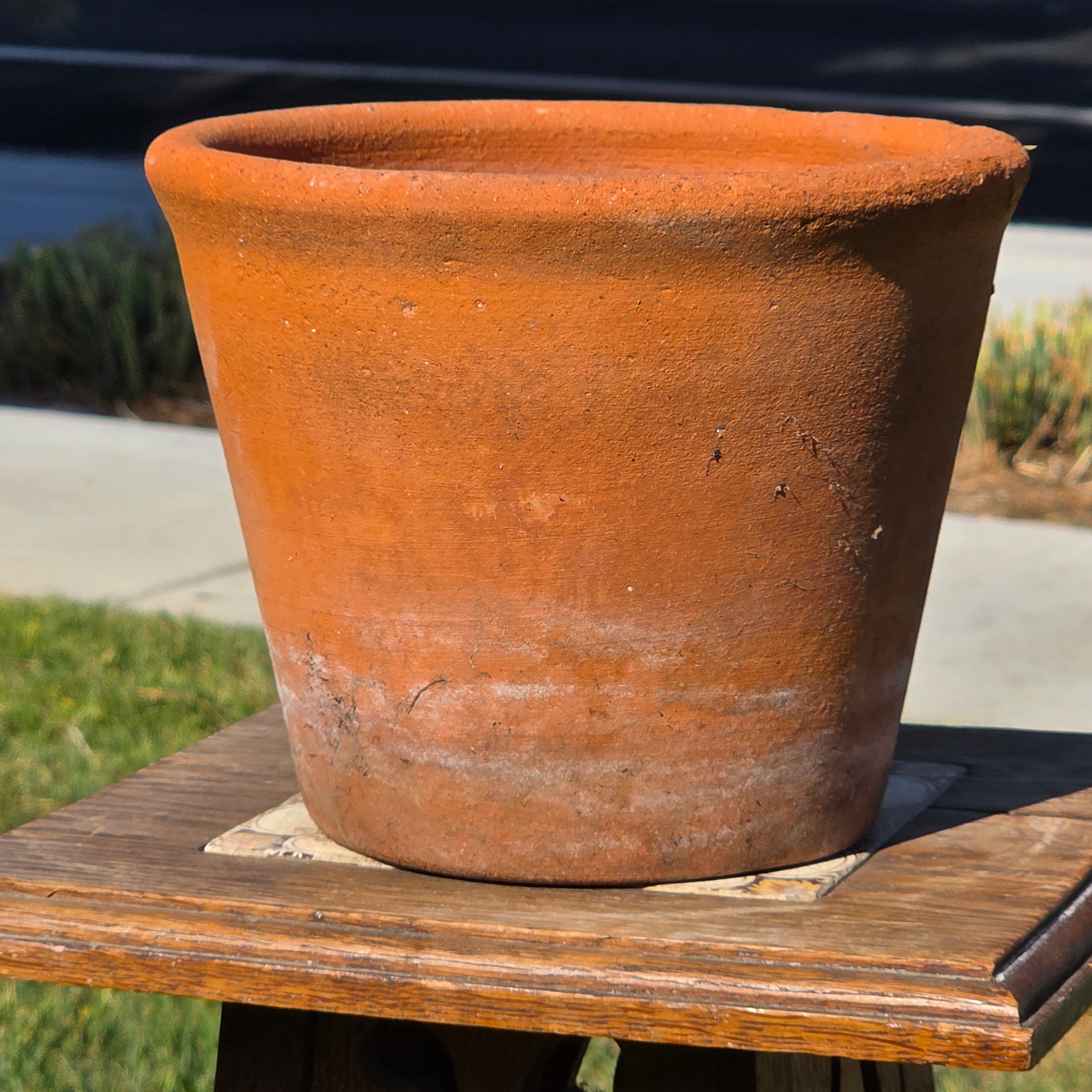 Vintage Terracotta Plant Pot 8.5" Rustic Clay Planter Aged Patina Flower Garden