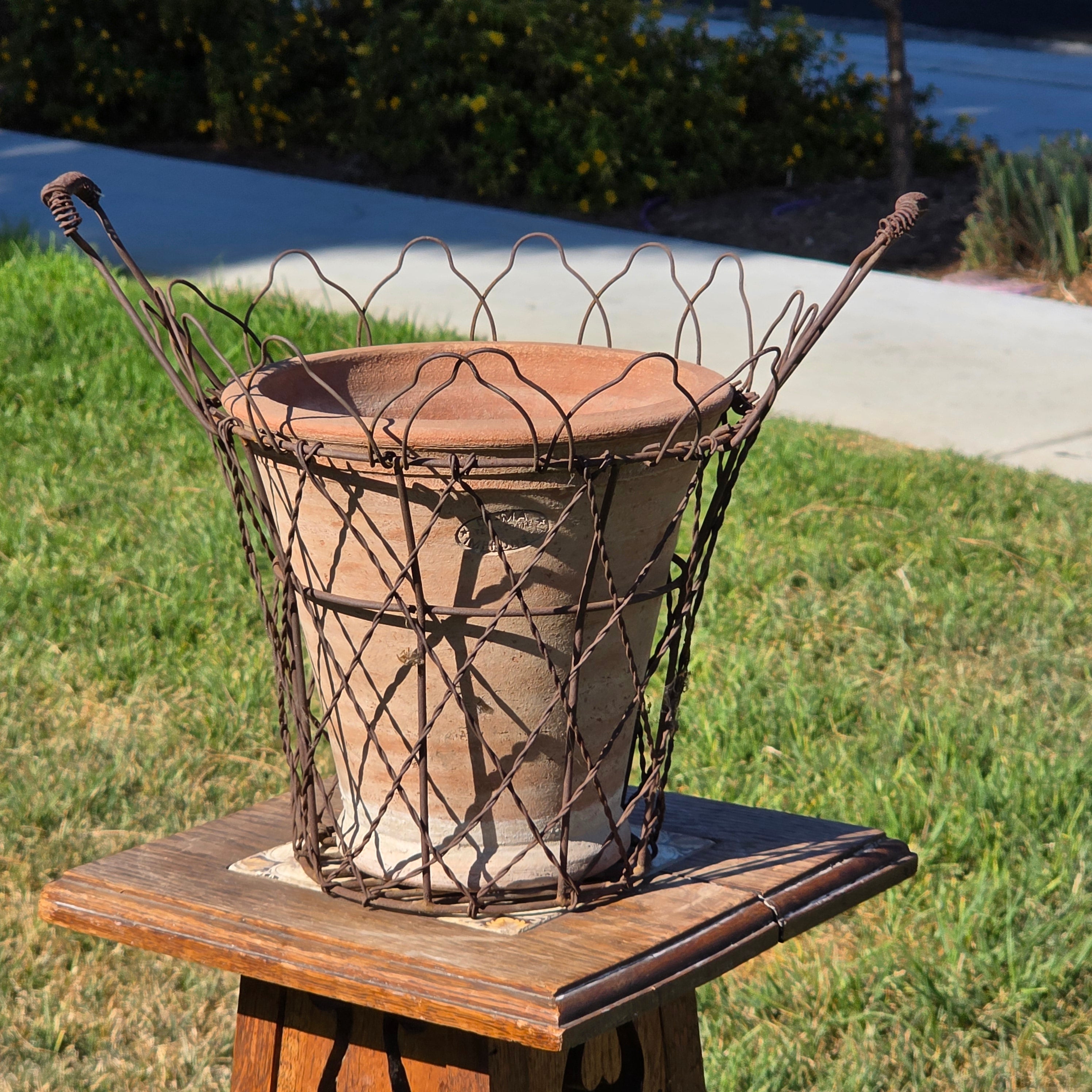 Vintage DI-MA Impruneta Italian Terracotta Planter Pot Wire Basket Tuscan Italy