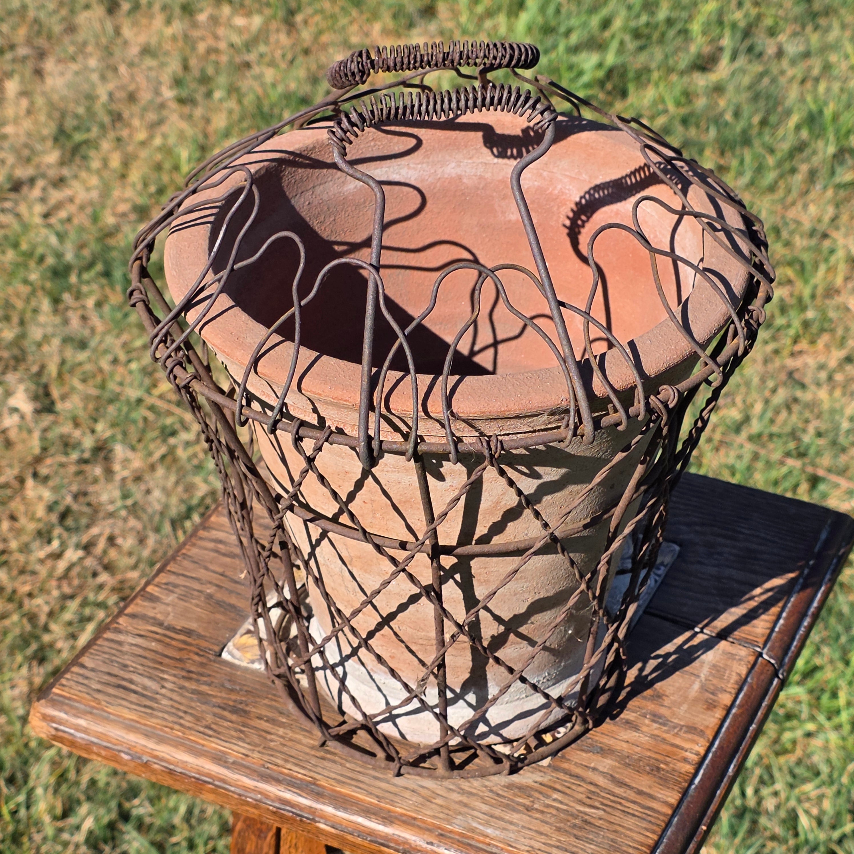 Vintage DI-MA Impruneta Italian Terracotta Planter Pot Wire Basket Tuscan Italy