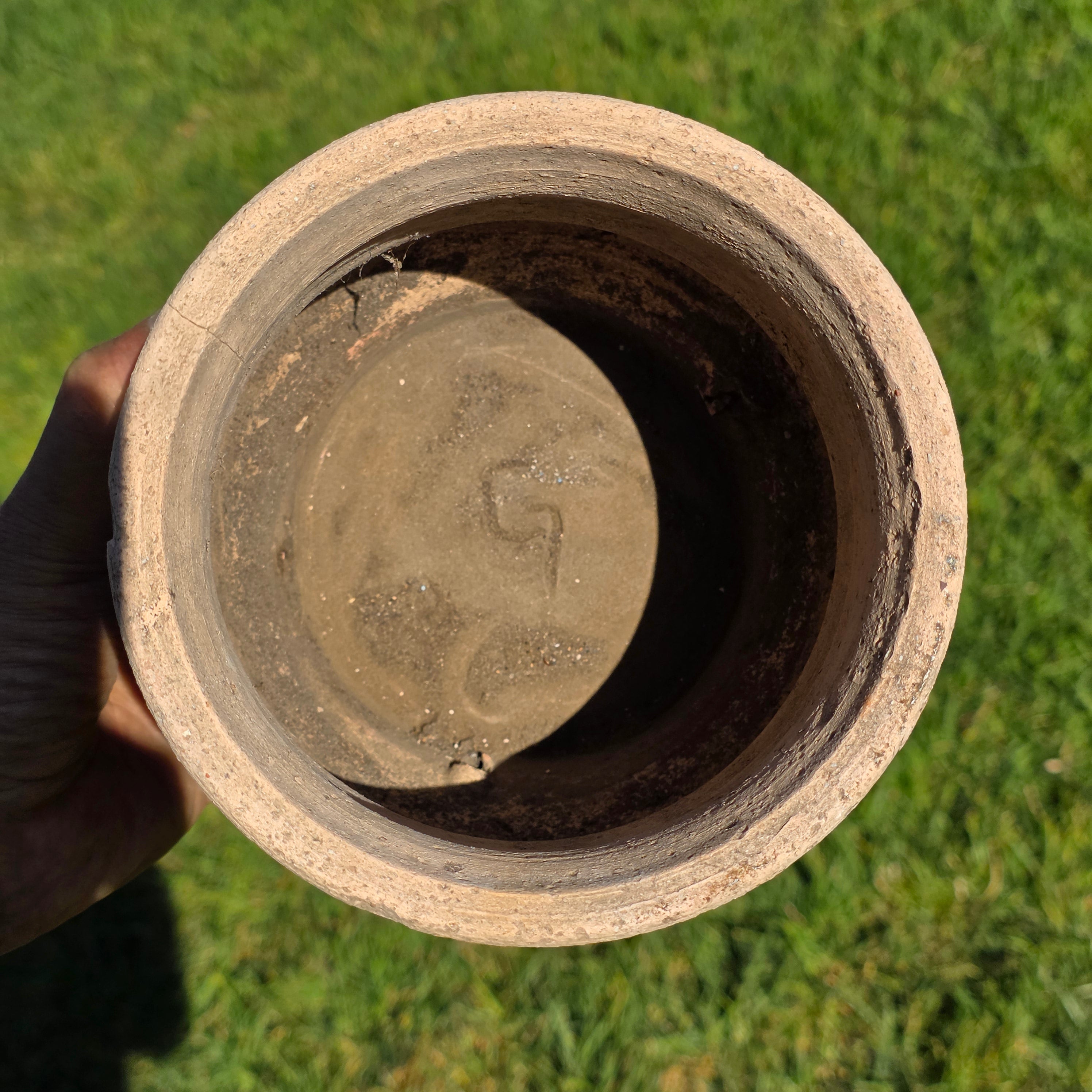 Vintage Terracotta Planter Attached Saucer Stepped Clay Pot Signed G 6.75"