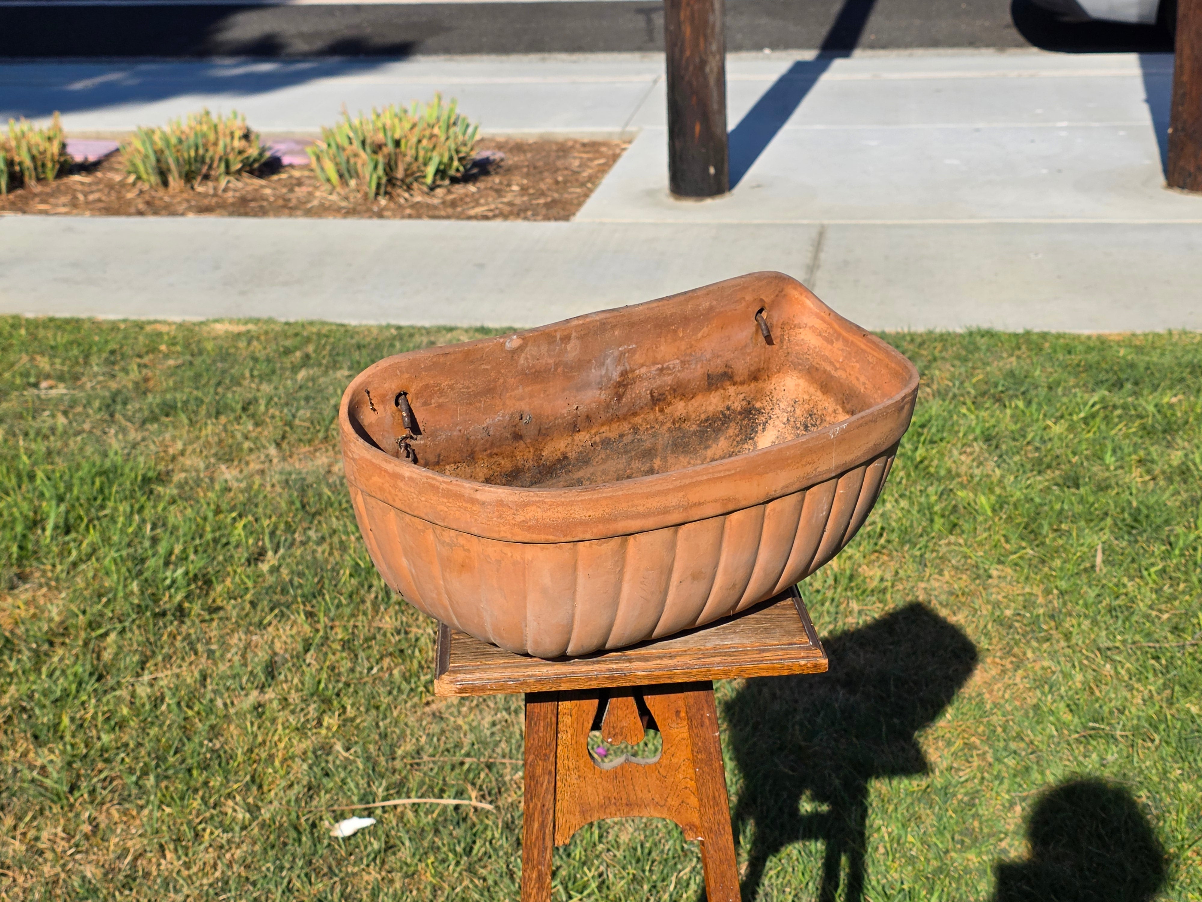 Vintage Italian Terracotta Wall Pocket Planter Hanging Clay Trough Shell 18"