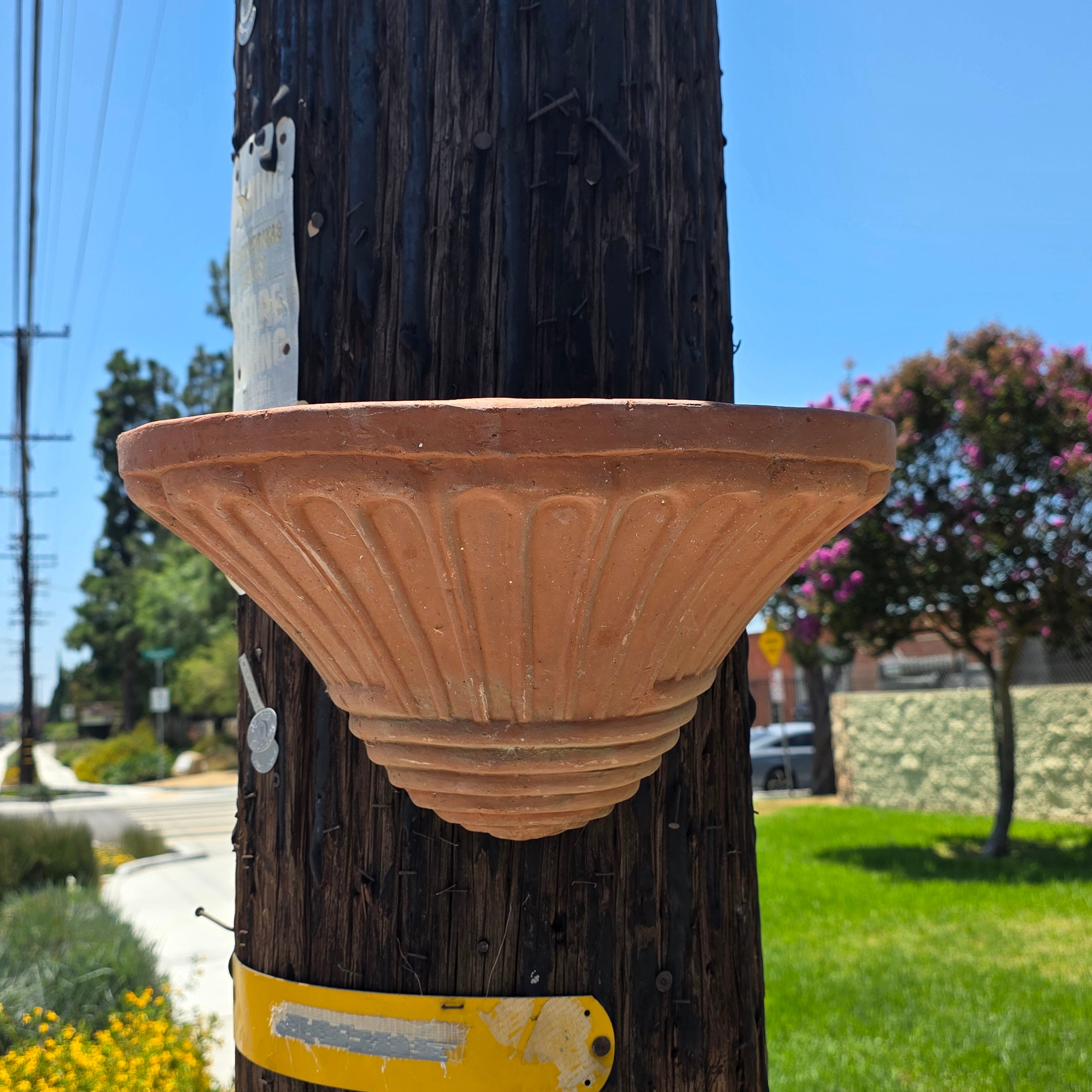 Share Vintage Italian Terracotta Wall Pocket Planter Hanging Clay Pot Ribbed 15"