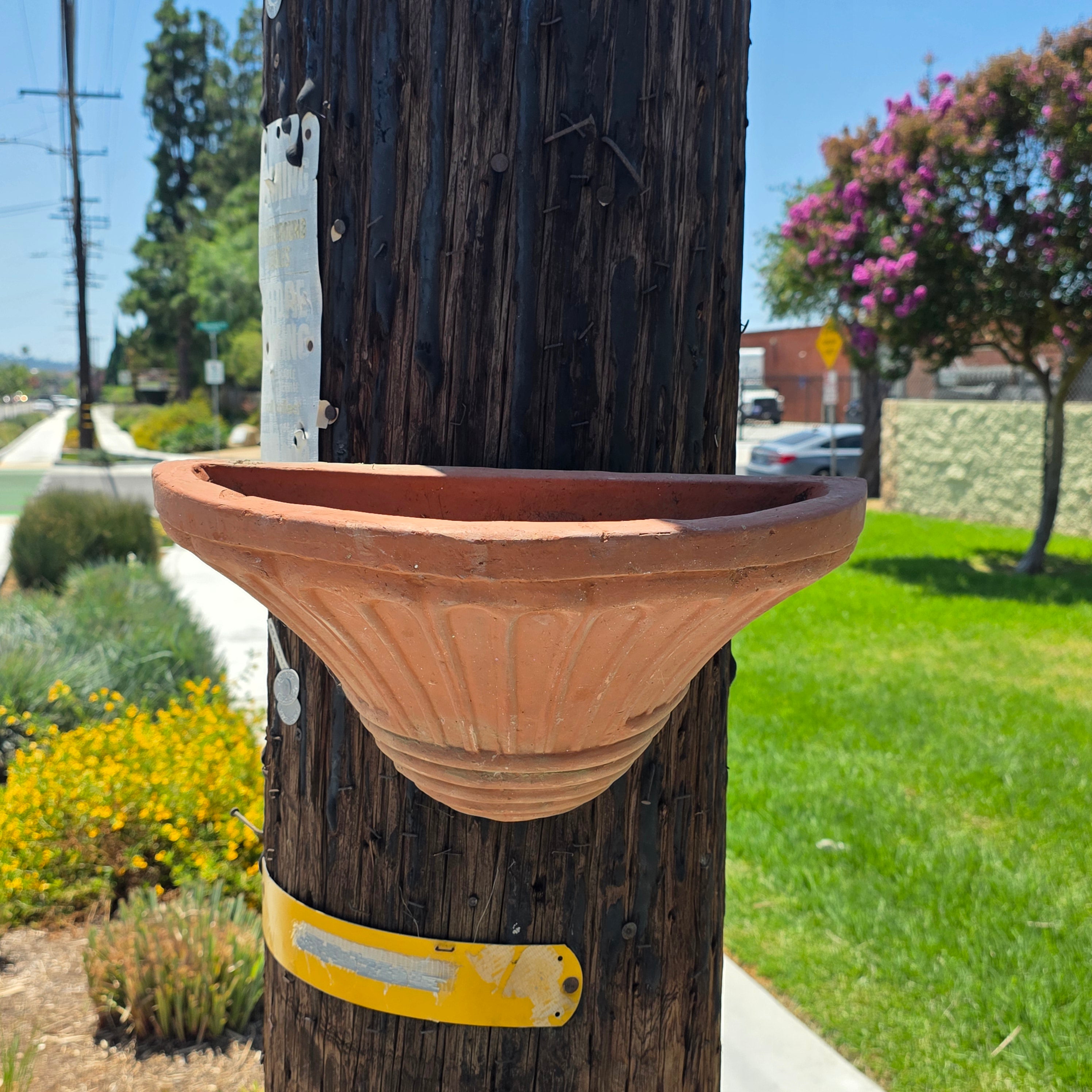 Share Vintage Italian Terracotta Wall Pocket Planter Hanging Clay Pot Ribbed 15"
