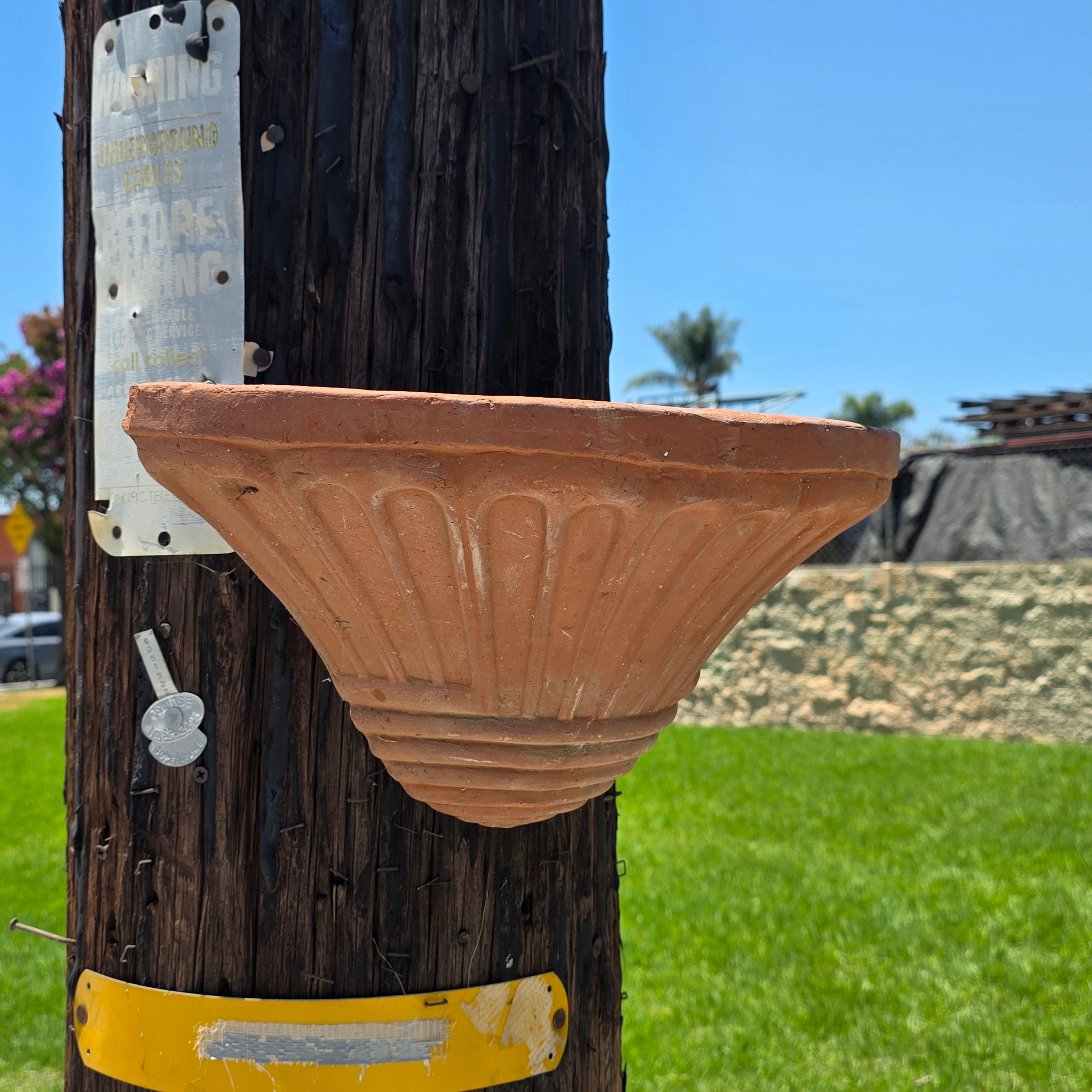 Share Vintage Italian Terracotta Wall Pocket Planter Hanging Clay Pot Ribbed 15"