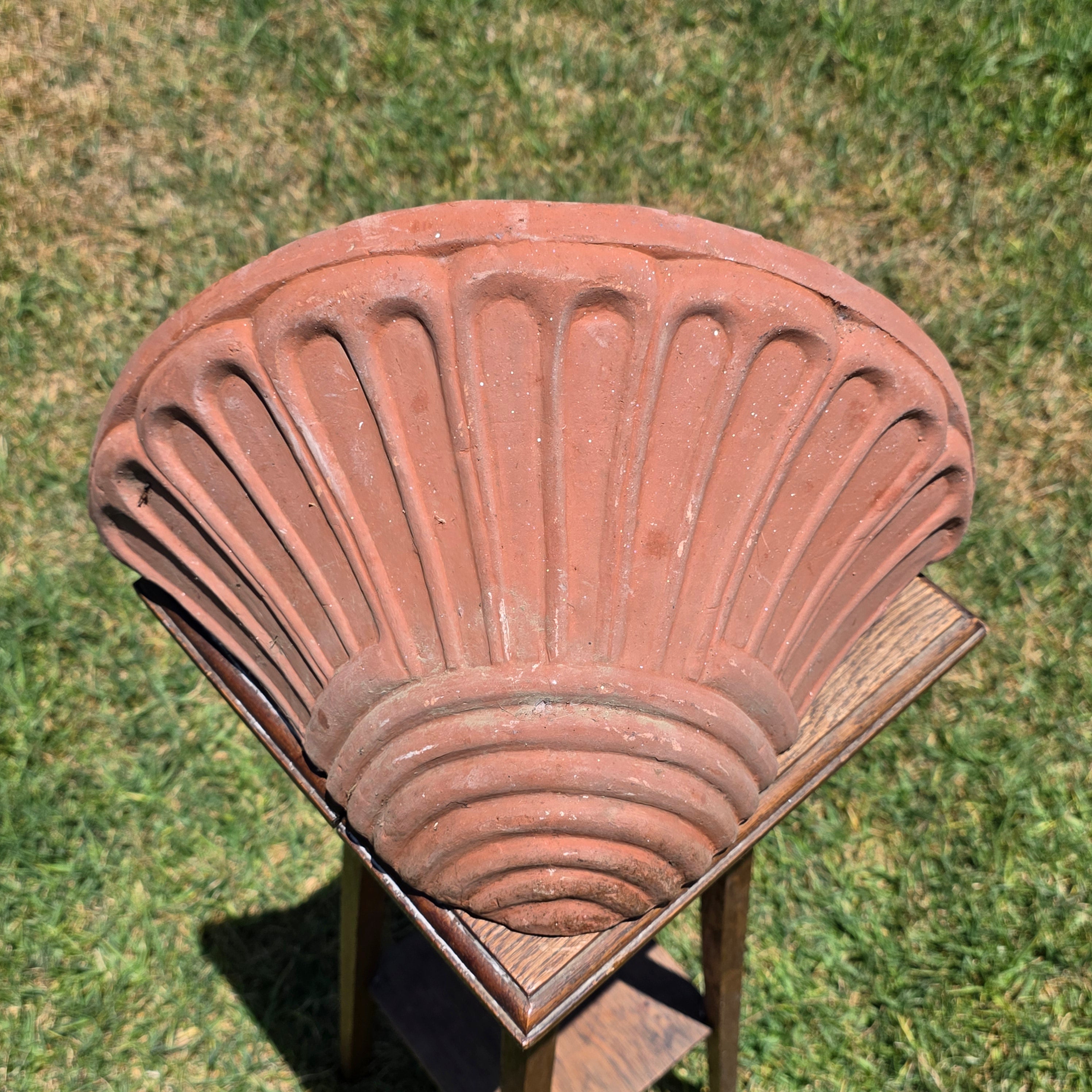 Share Vintage Italian Terracotta Wall Pocket Planter Hanging Clay Pot Ribbed 15"