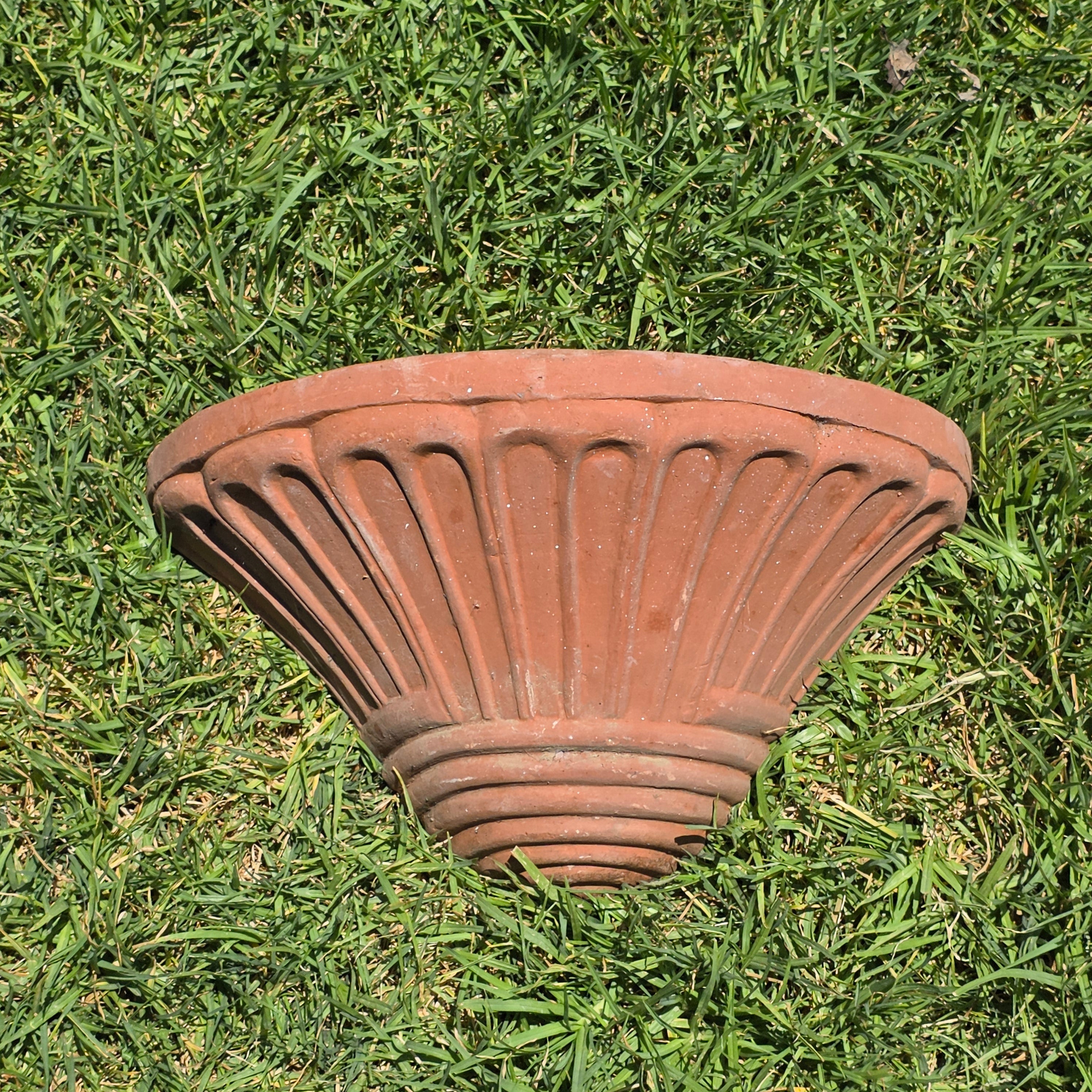 Share Vintage Italian Terracotta Wall Pocket Planter Hanging Clay Pot Ribbed 15"