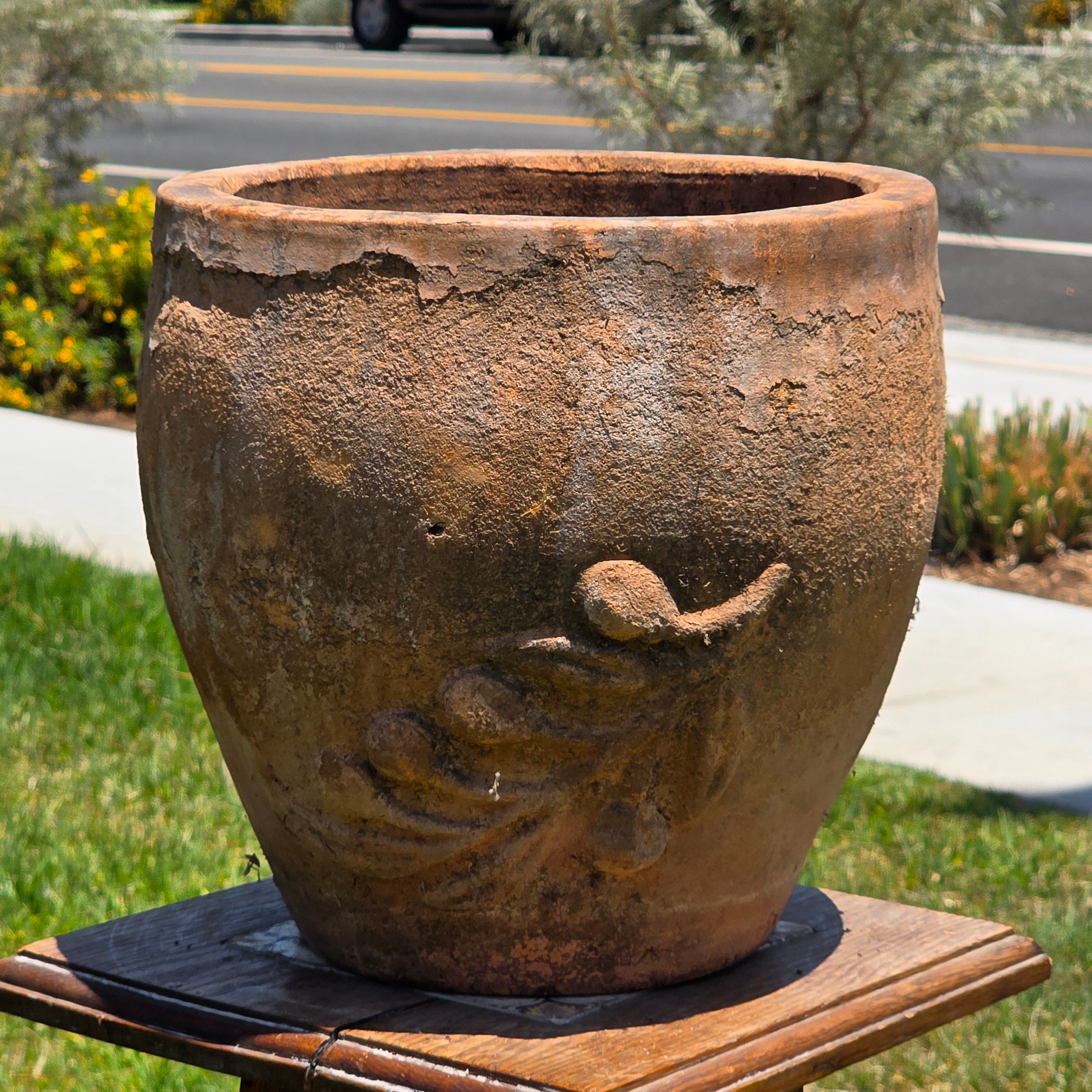Vintage Tuscan Terracotta Planter Olive Branch Relief Clay Flower Pot 11" Rust