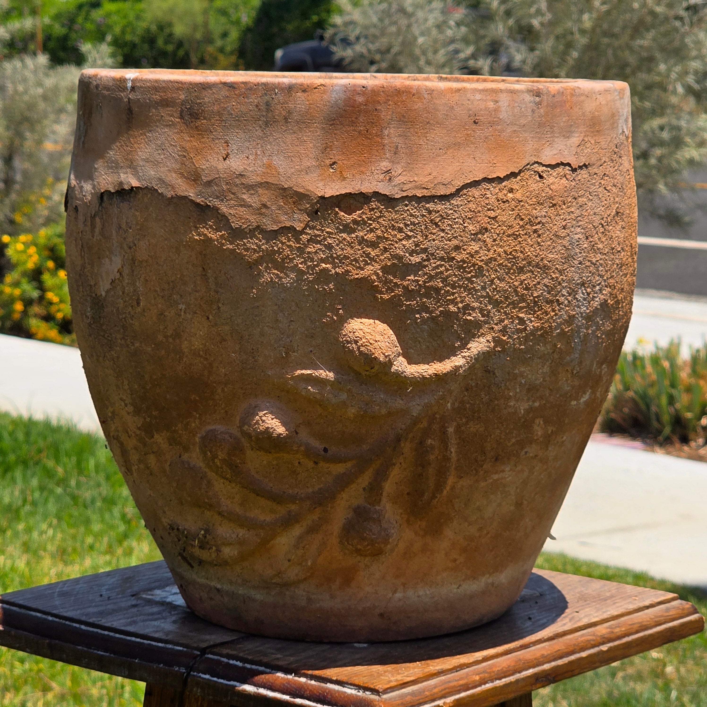 Vintage Tuscan Terracotta Planter Olive Branch Relief Clay Flower Pot 11" Rust