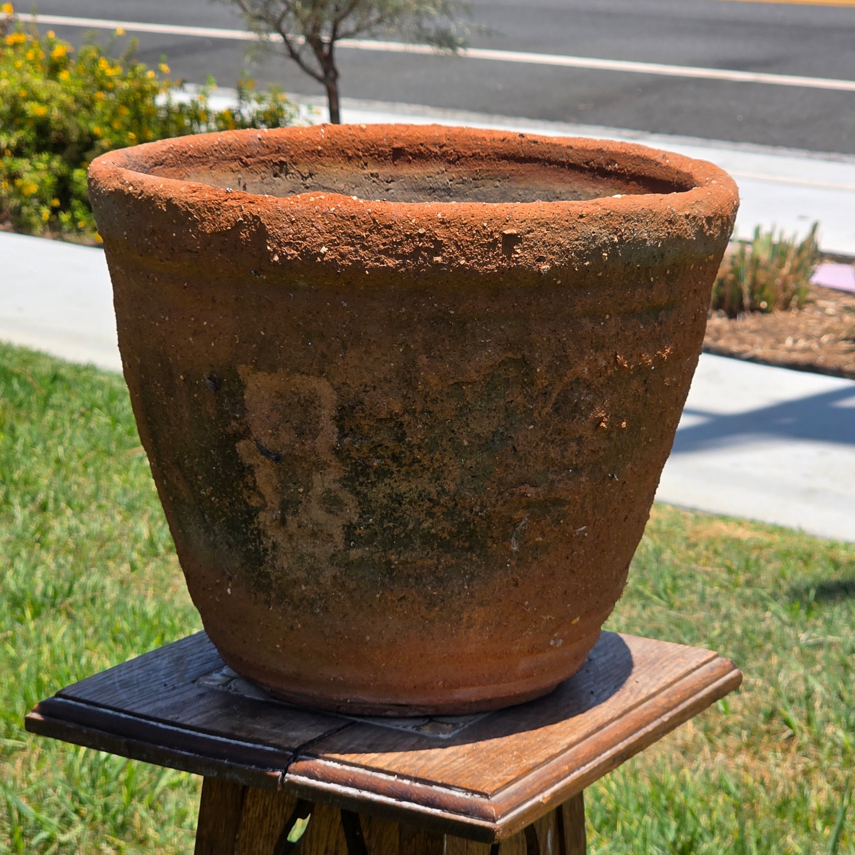 Vintage Tuscan Terracotta Planter Moss Patina Ribbed Clay Flower Pot 13" Round