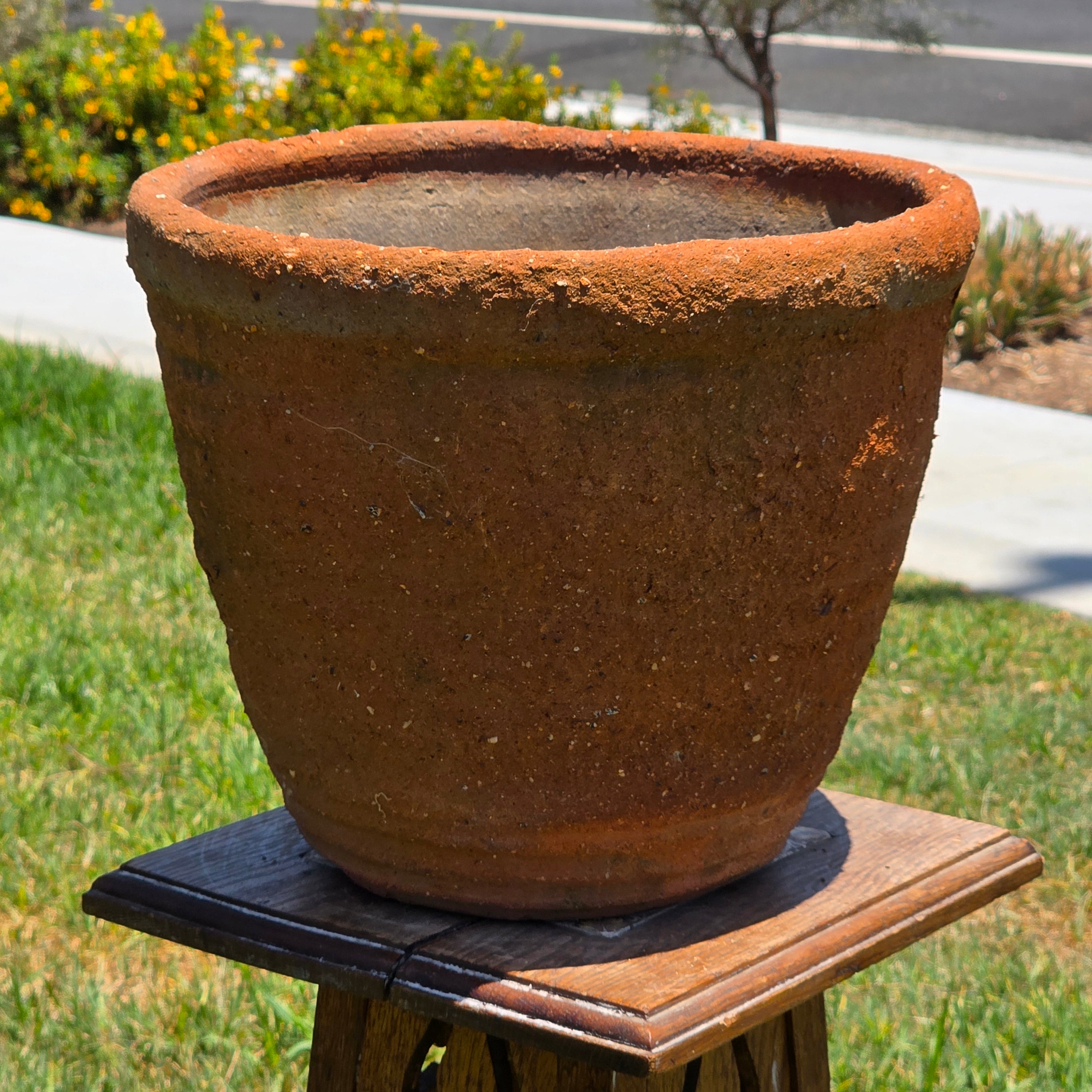 Vintage Tuscan Terracotta Planter Moss Patina Ribbed Clay Flower Pot 13" Round