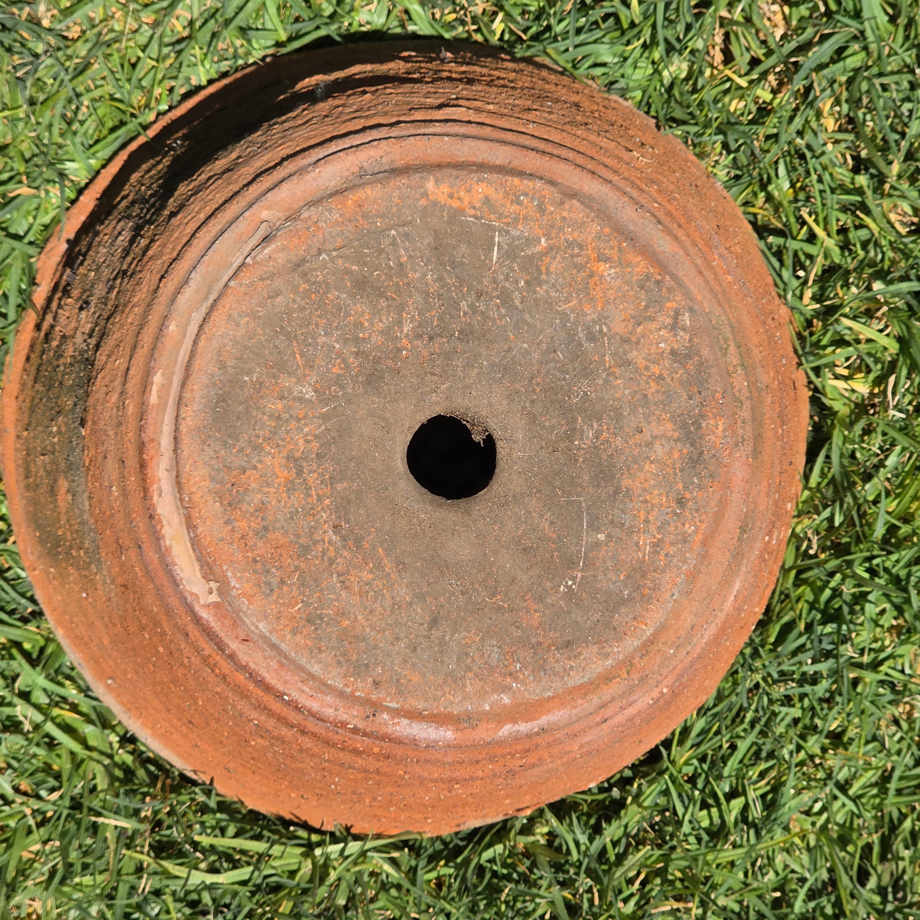 Vintage Tuscan Terracotta Planter Moss Patina Ribbed Clay Flower Pot 13" Round