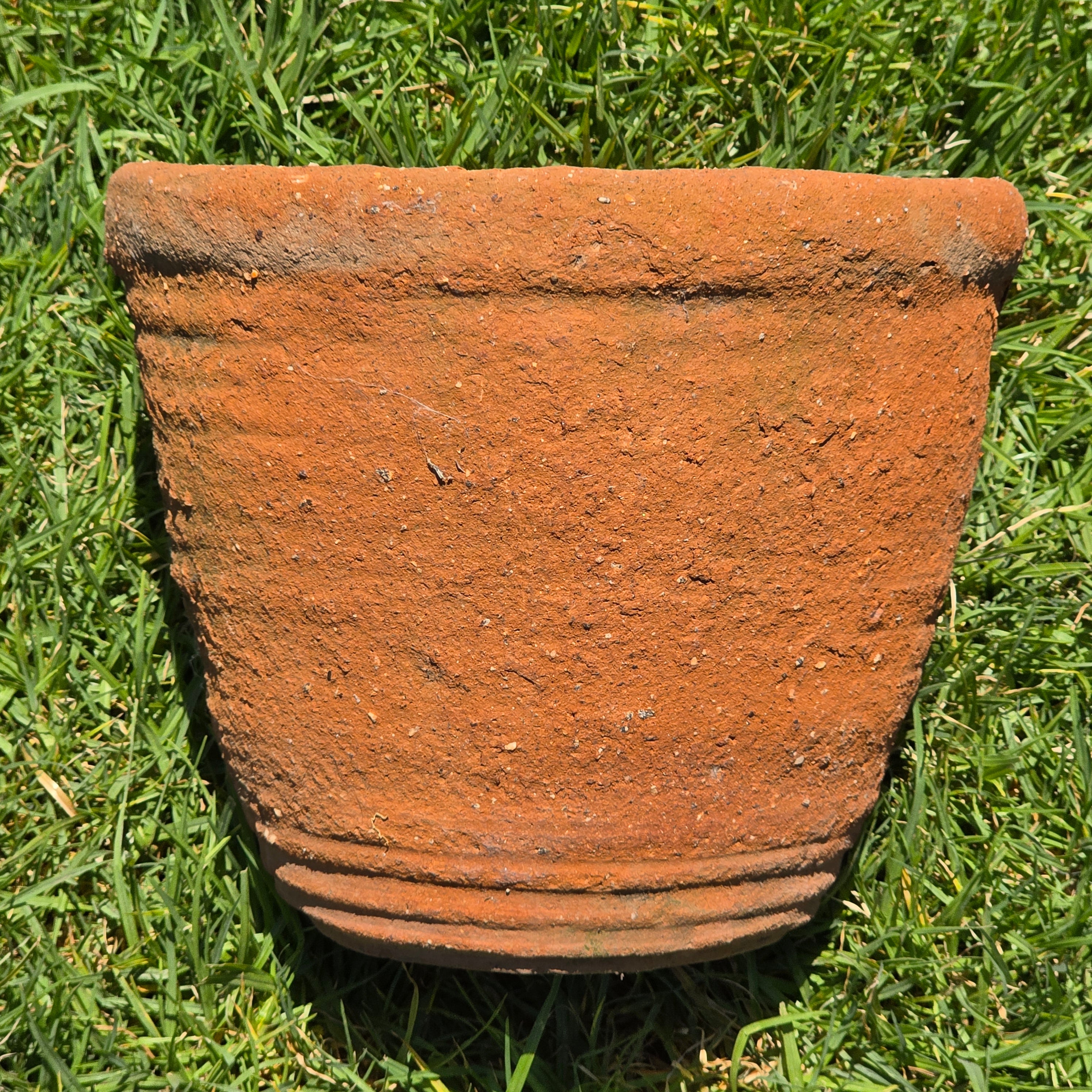 Vintage Tuscan Terracotta Planter Moss Patina Ribbed Clay Flower Pot 13" Round