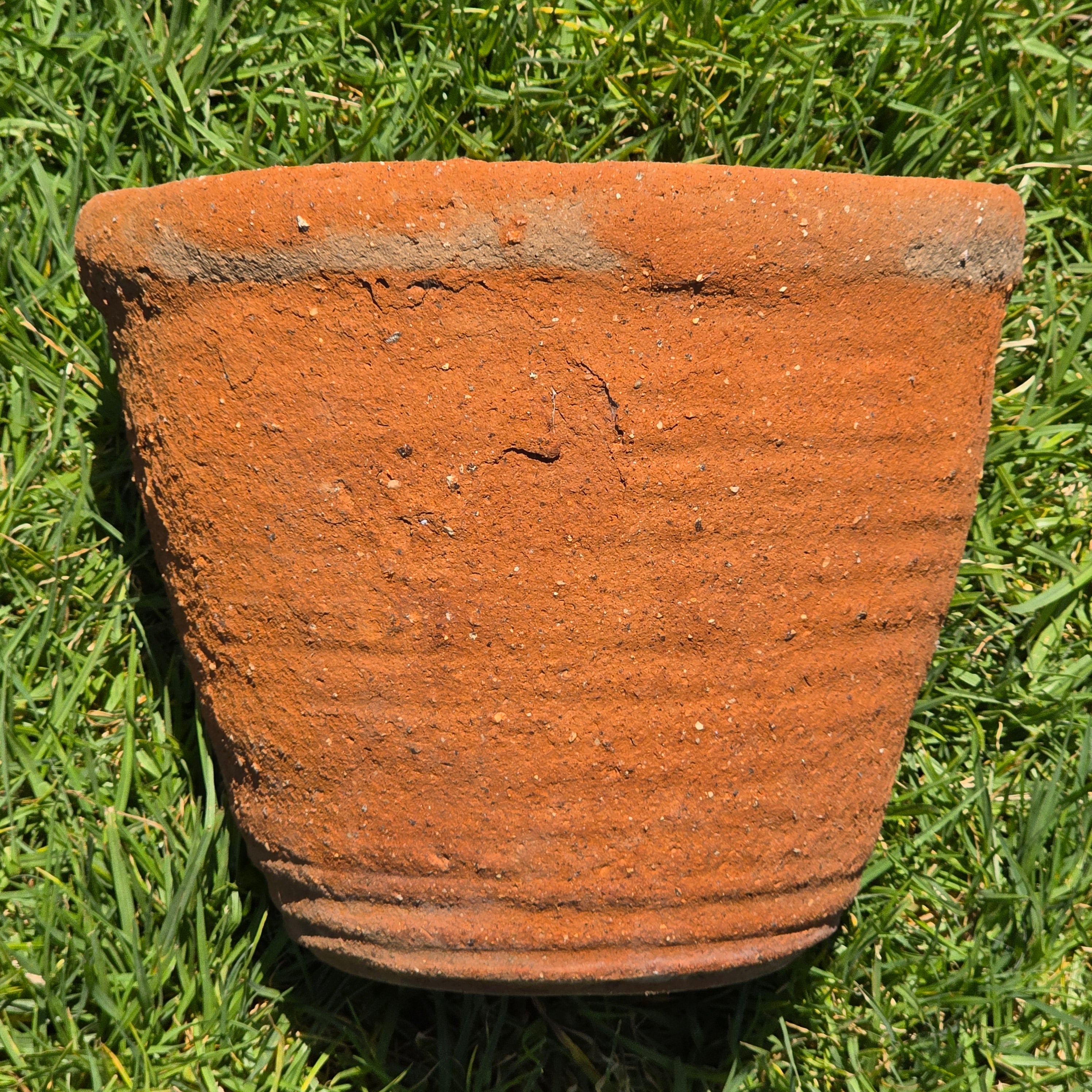 Vintage Tuscan Terracotta Planter Moss Patina Ribbed Clay Flower Pot 13" Round