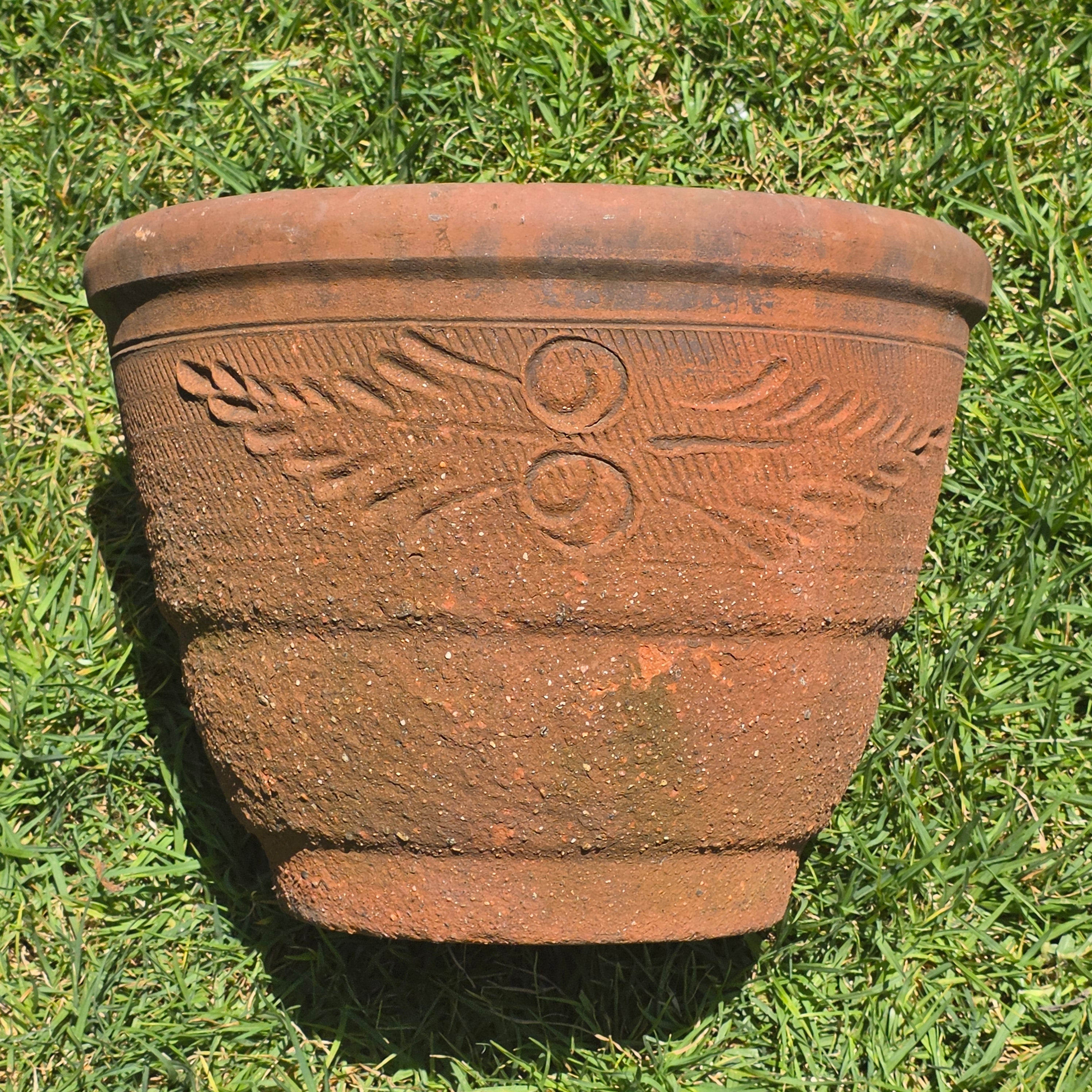 Vintage Mexican Terracotta Planter Pot Heavy Clay Leaf Southwestern Garden 16"