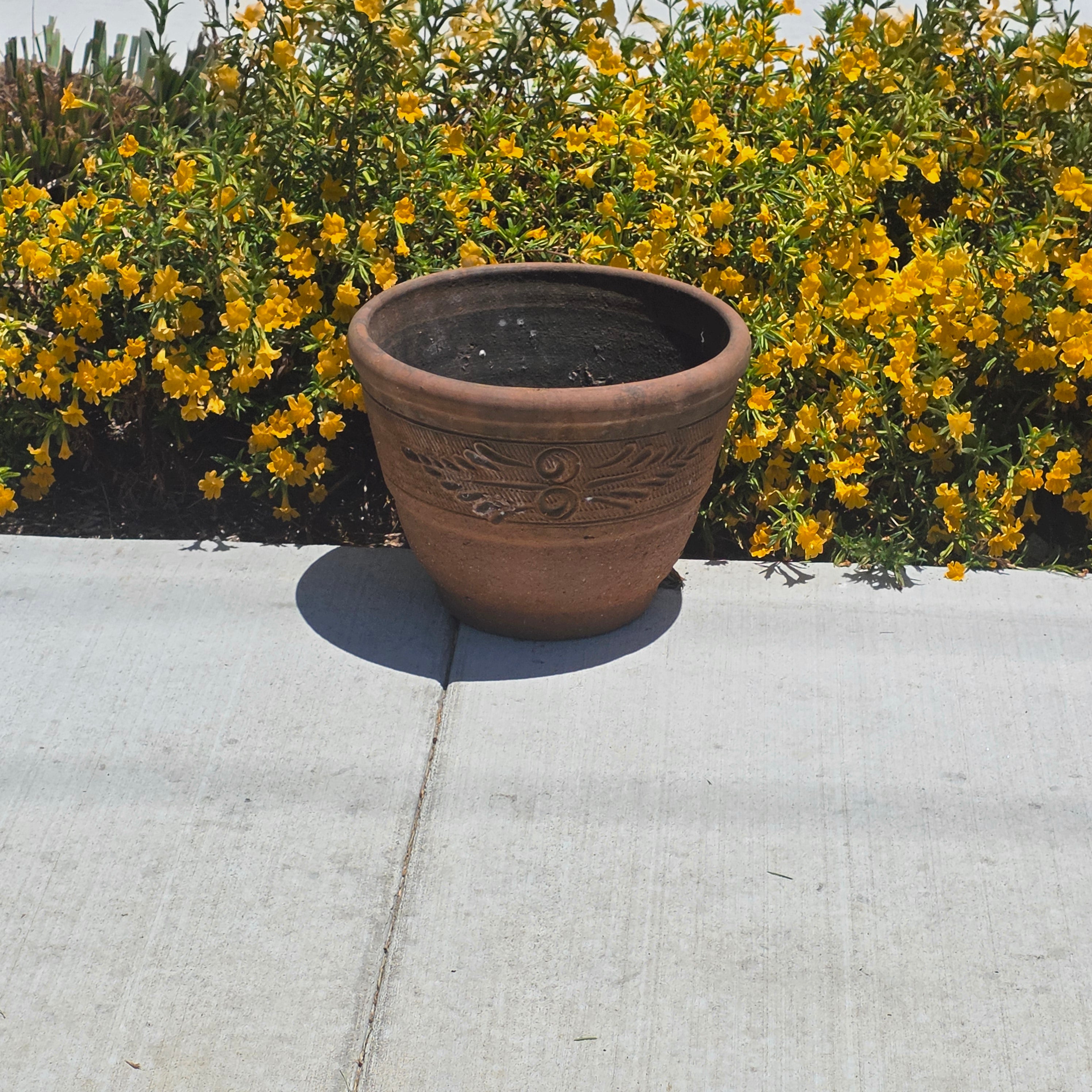 Vintage Mexican Terracotta Planter Pot Heavy Clay Leaf Southwestern Garden 16"