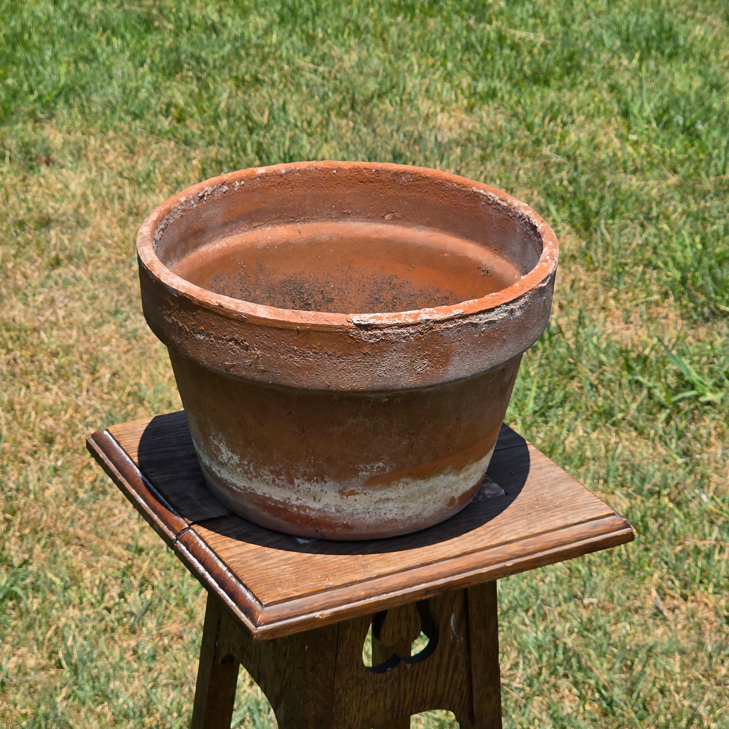 Vintage Aged Terracotta Planter Pot 10.5" Orange Clay Weathered Garden Decor