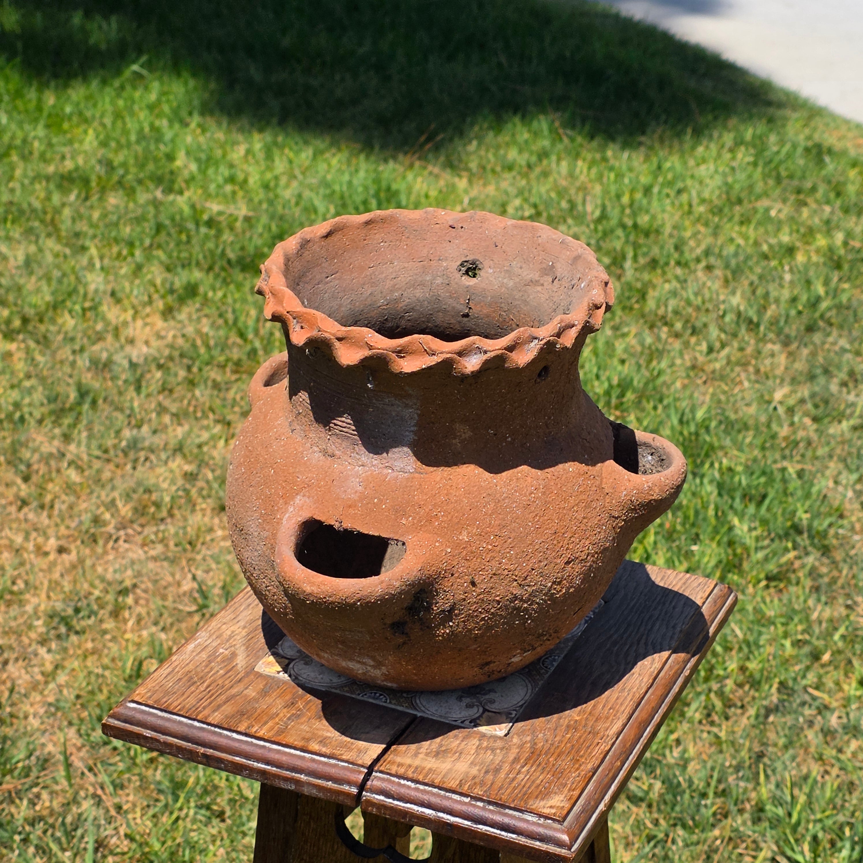 Vintage Terracotta Hanging Strawberry Planter Herb Pot 3 Pocket Rustic Clay