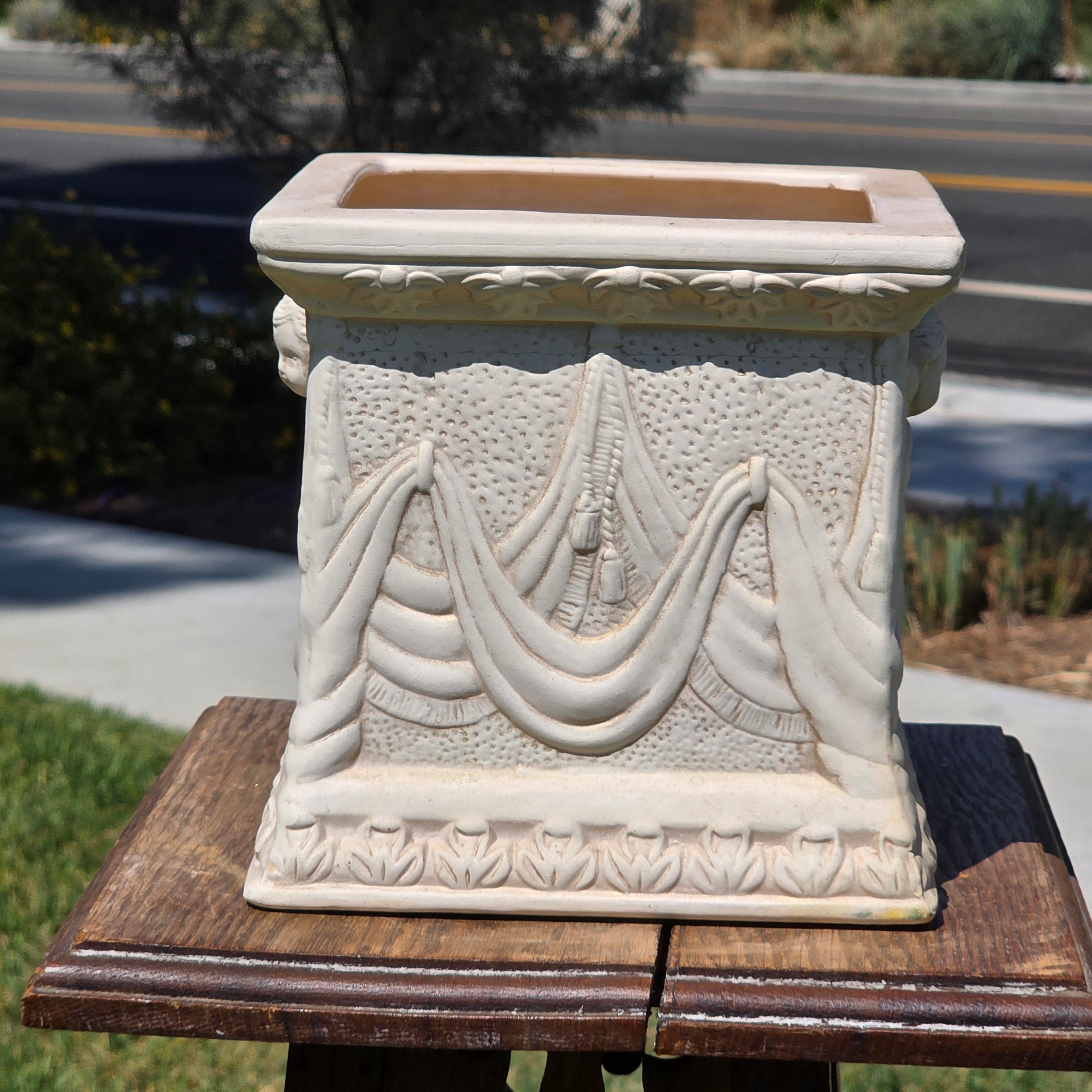 Vintage Neoclassical Cherub Angel Square Planter Box Cachepot Off White Cream 7"