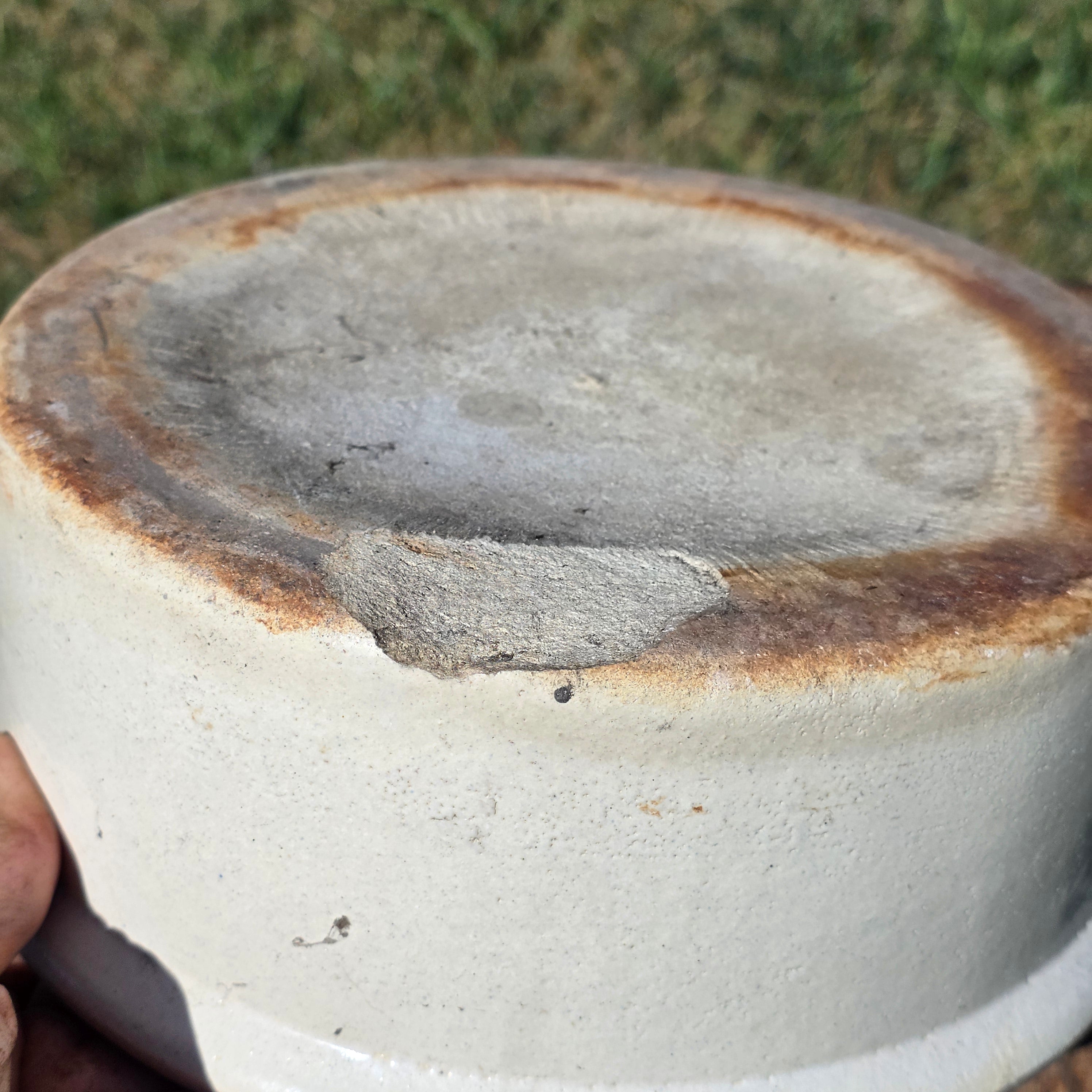 Antique Stoneware Planter Pot Shallow Bowl Beige Clay Farmhouse Garden 9.25”