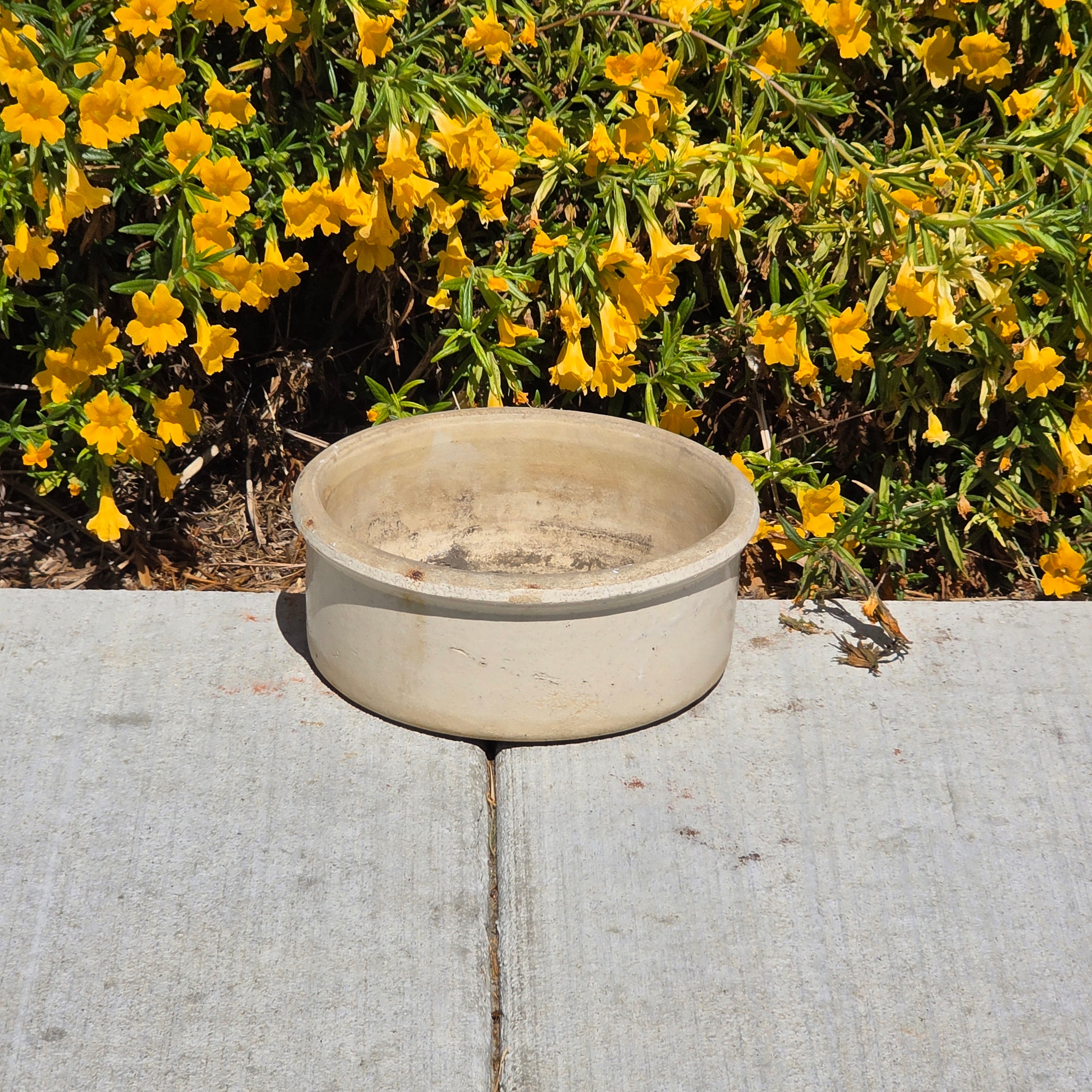 Antique Stoneware Planter Pot Shallow Bowl Beige Clay Farmhouse Garden 9.25”