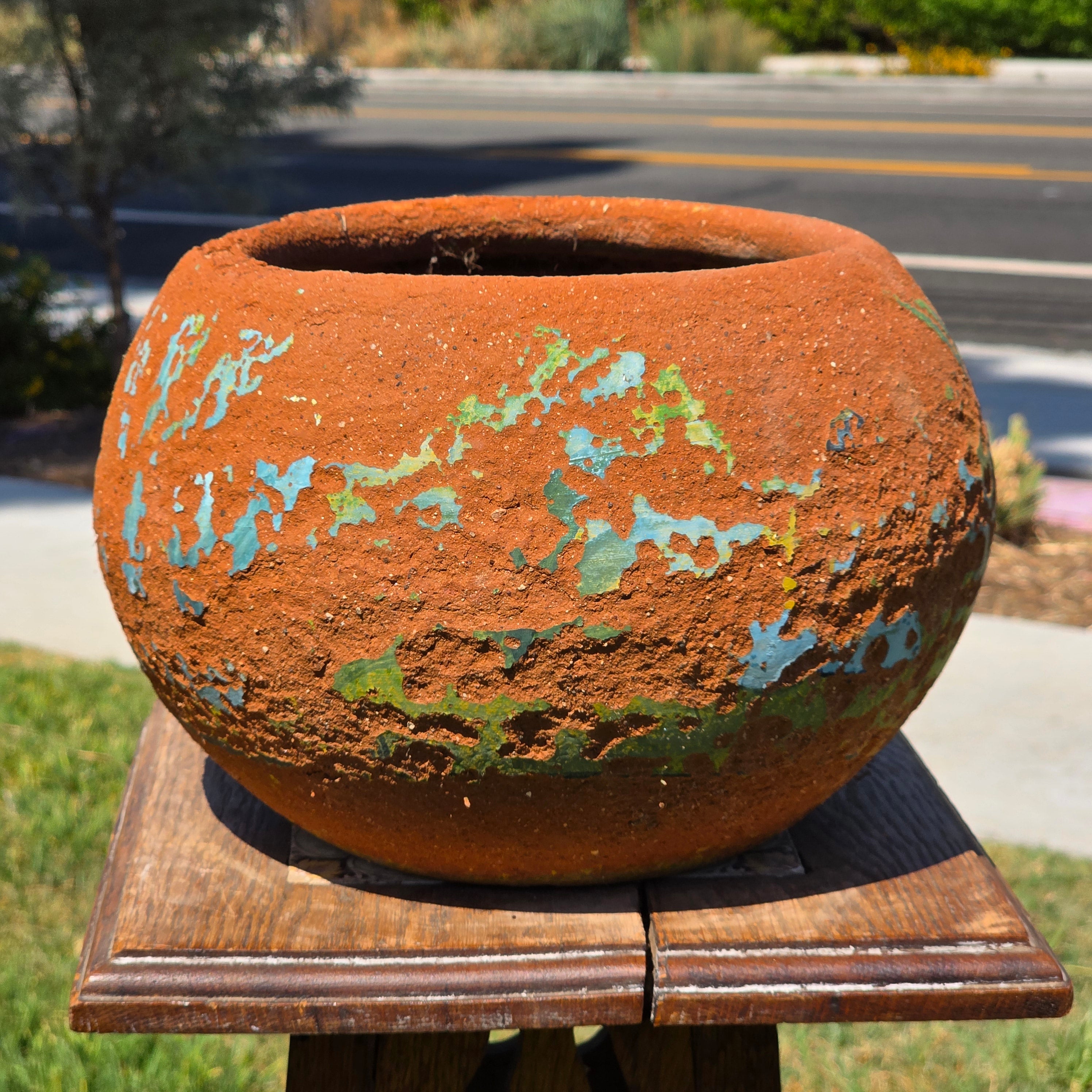 Vintage Mexican Terracotta Planter Pot Hand Painted Rustic Clay Garden 11"